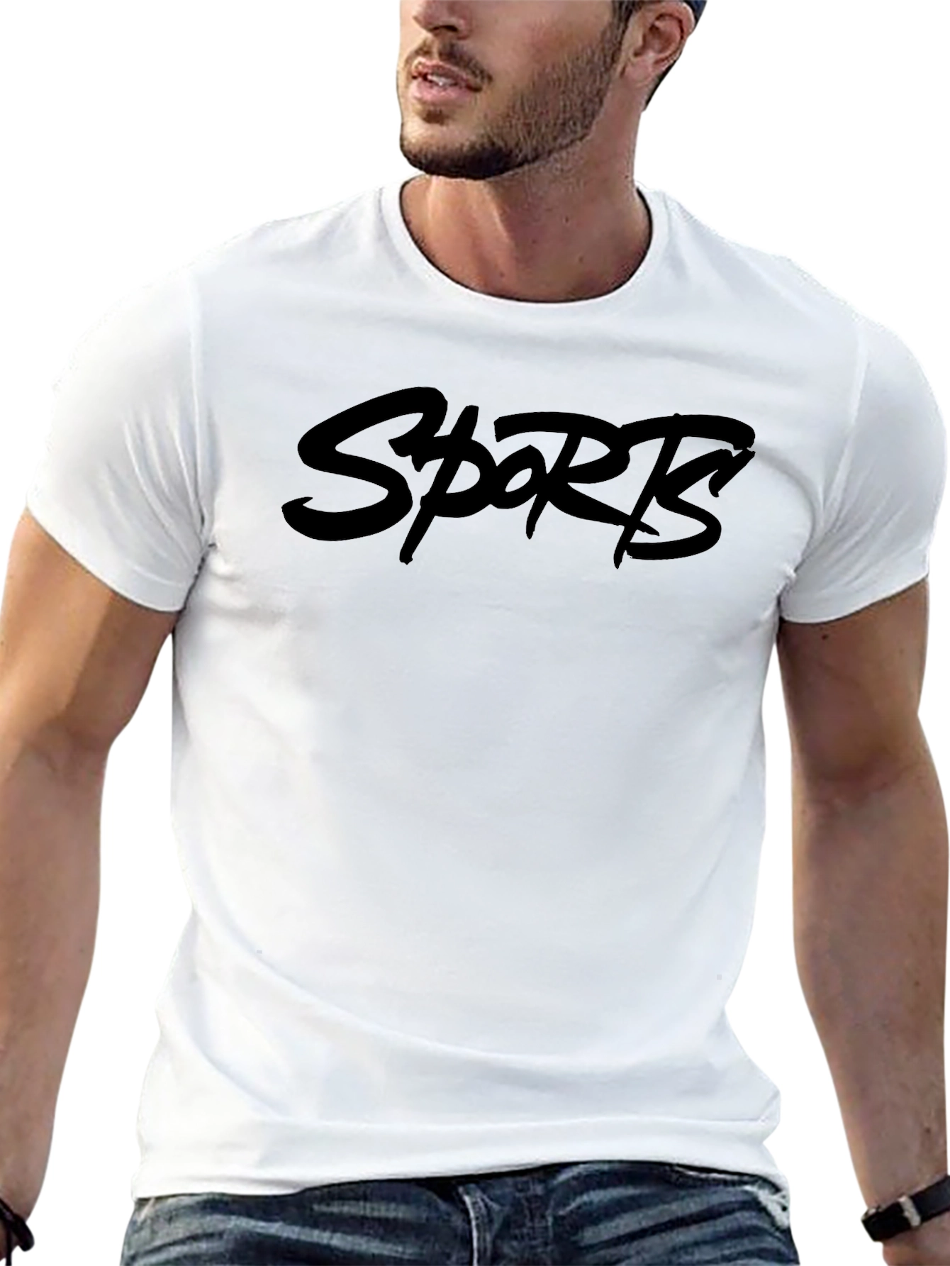 Black SPORTS Graphic Tee - Casual Style