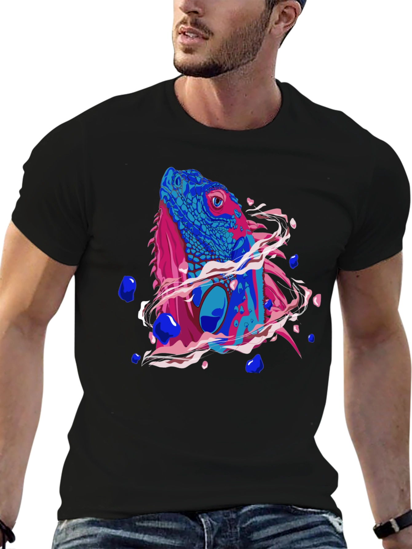 Iguana Graphic Print Mens Black T-Shirt
