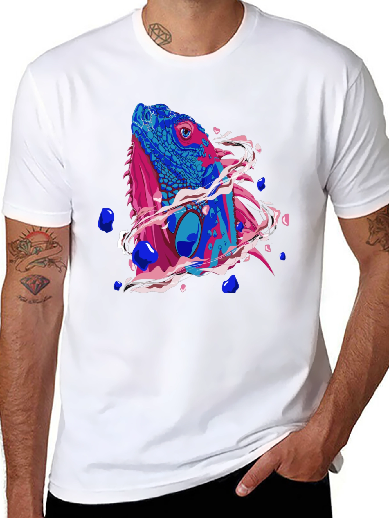 Iguana Graphic Print Mens Black T-Shirt