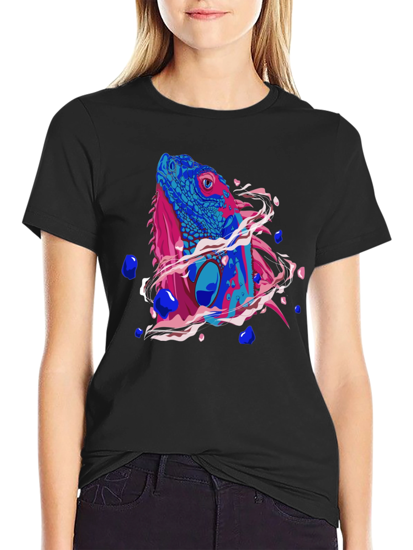 Iguana Graphic Print Mens Black T-Shirt