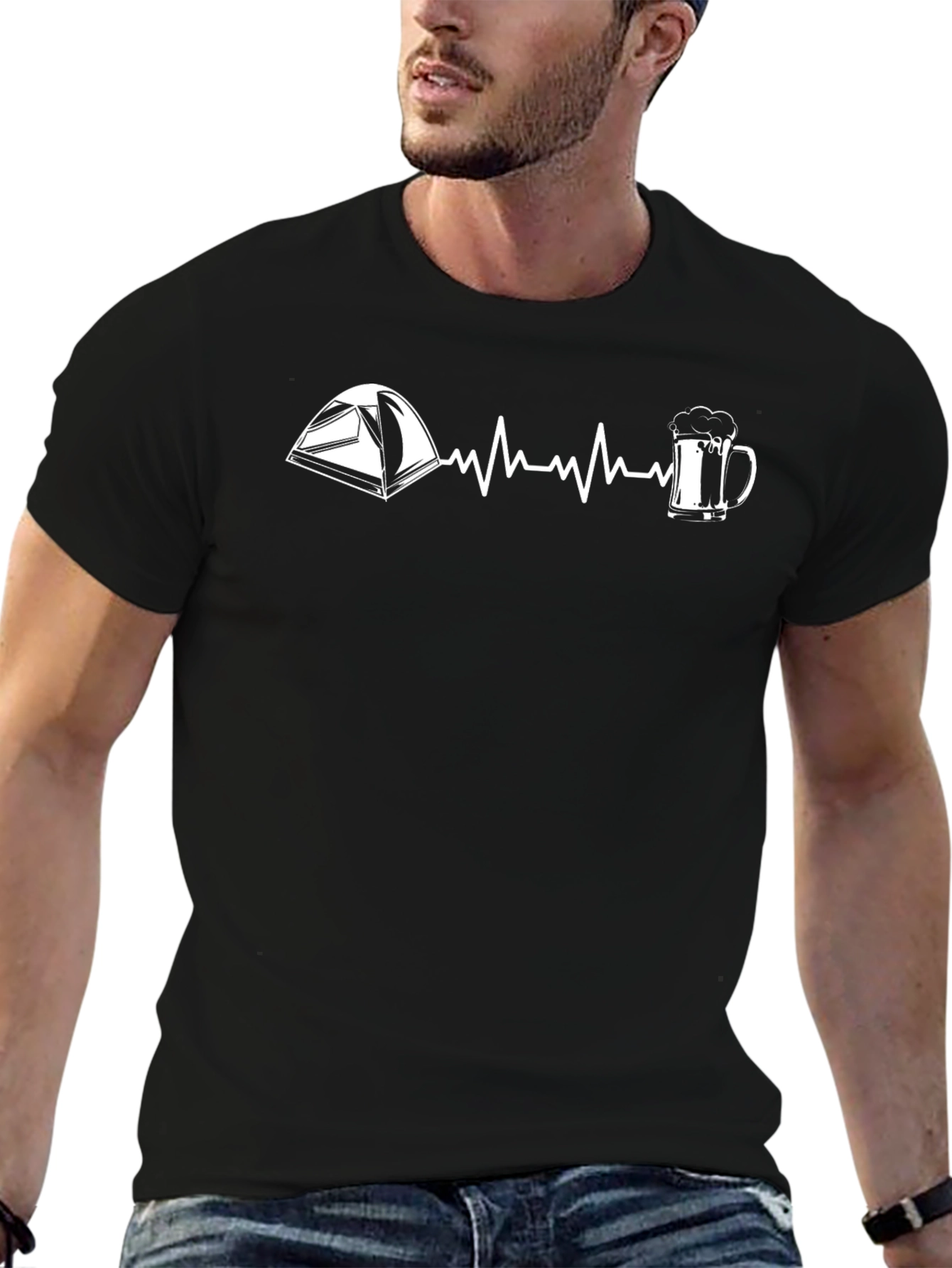 Camping & Beer T-Shirt: Heartbeat Design