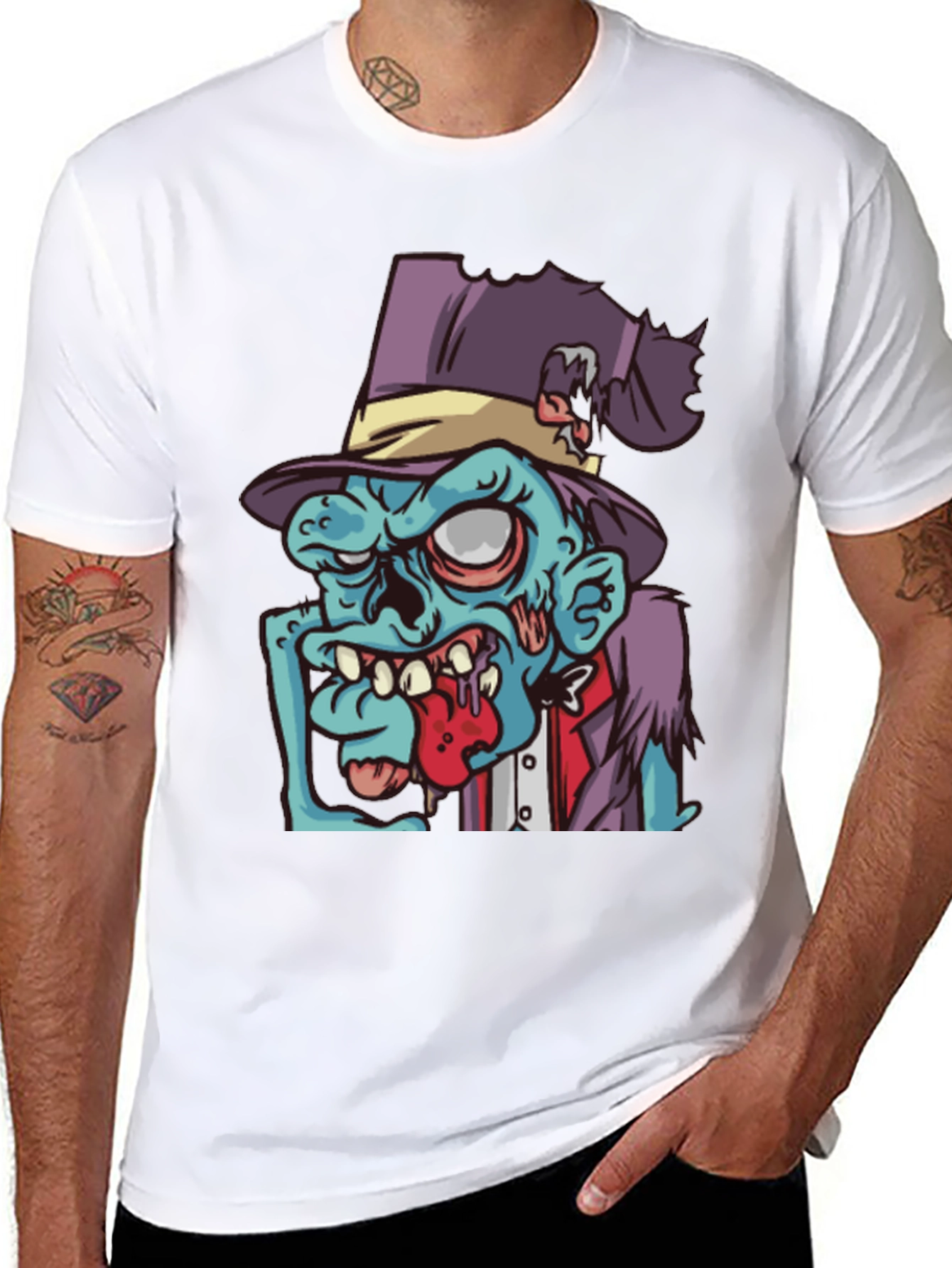 Zombie Cartoon Graphic T-Shirt - Black