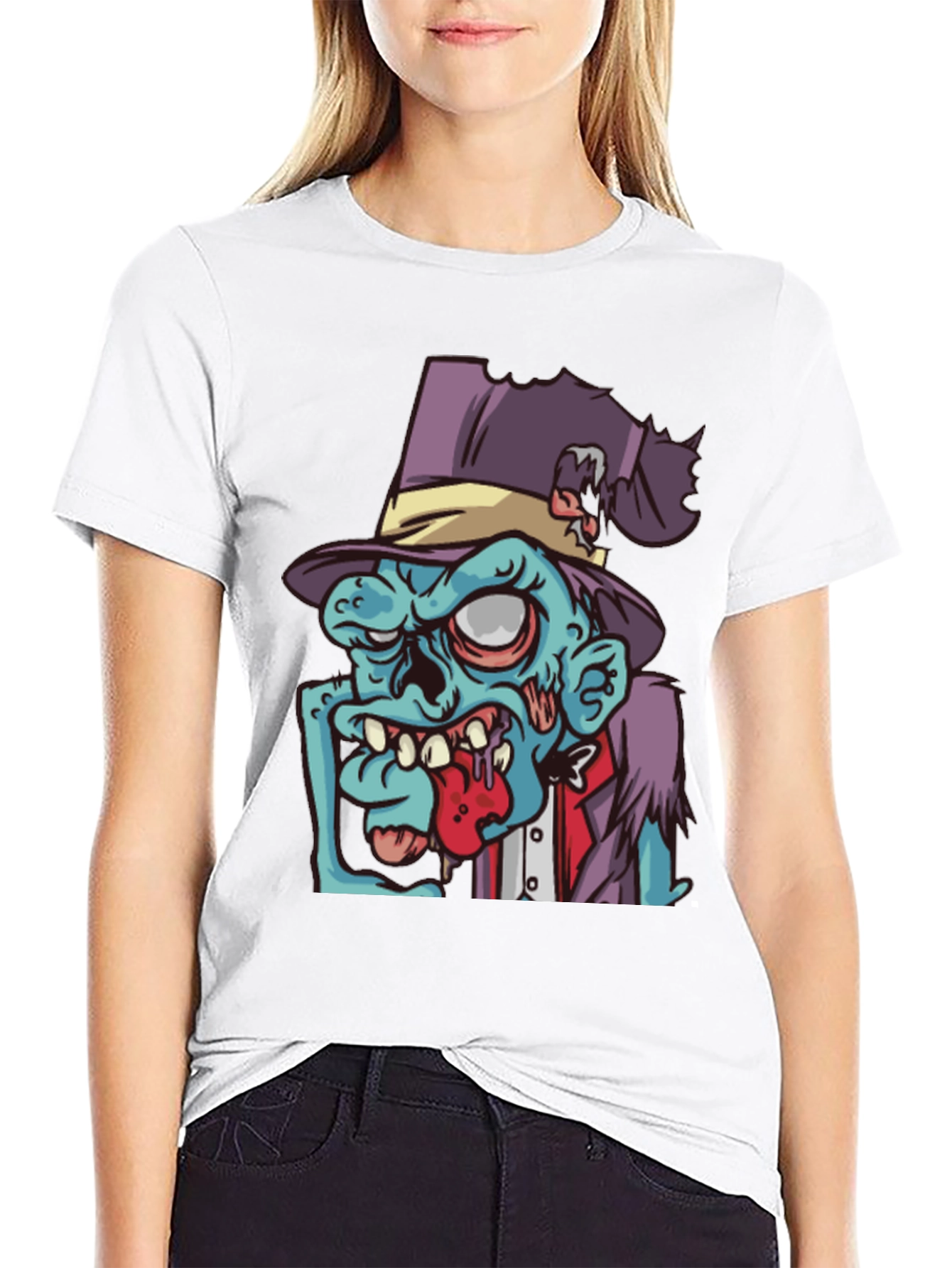 Zombie Cartoon Graphic T-Shirt - Black