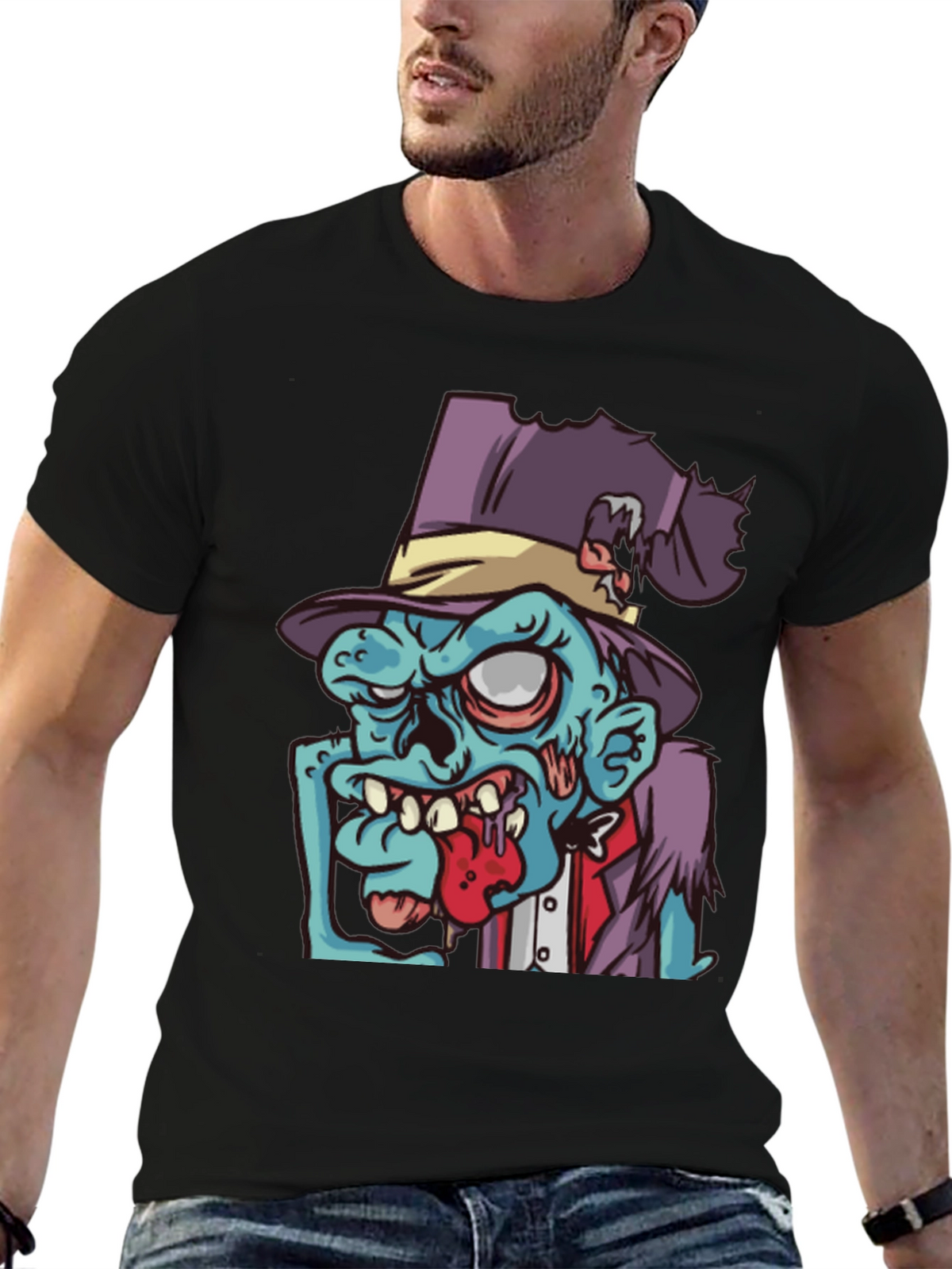 Zombie Cartoon Graphic T-Shirt - Black