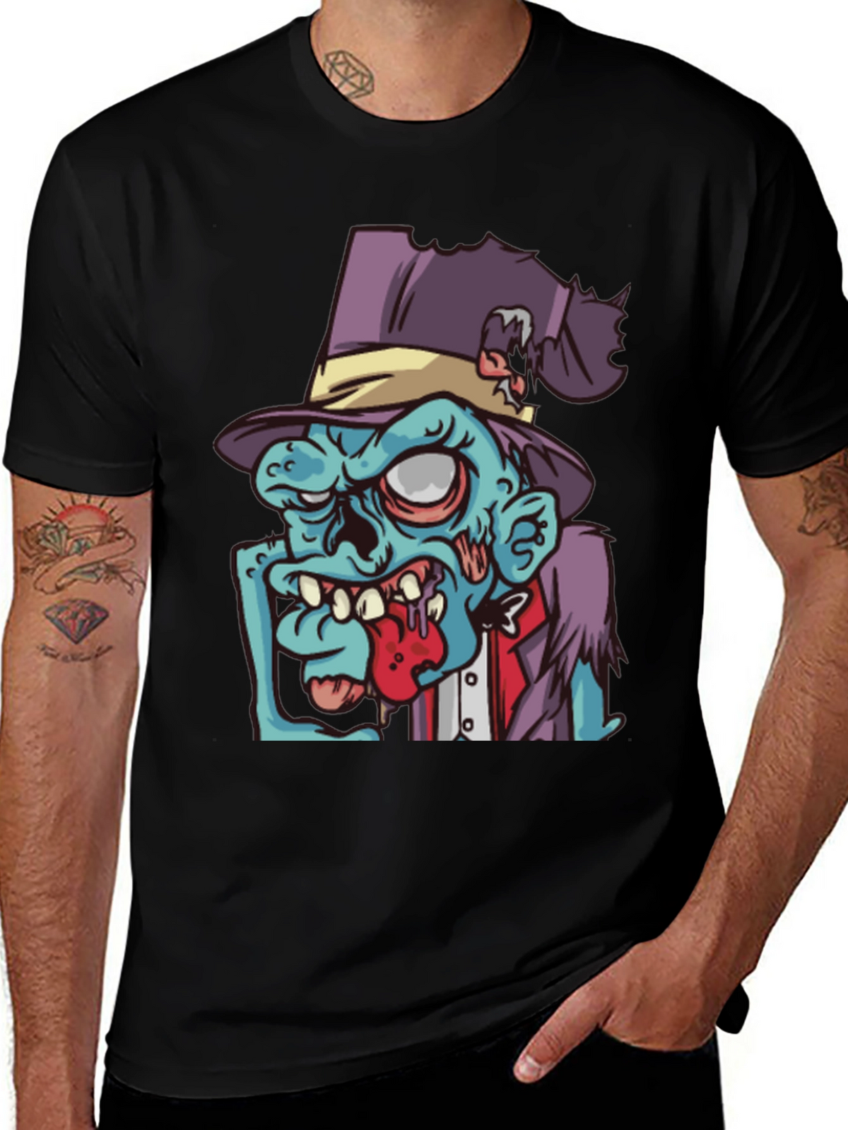 Zombie Cartoon Graphic T-Shirt - Black