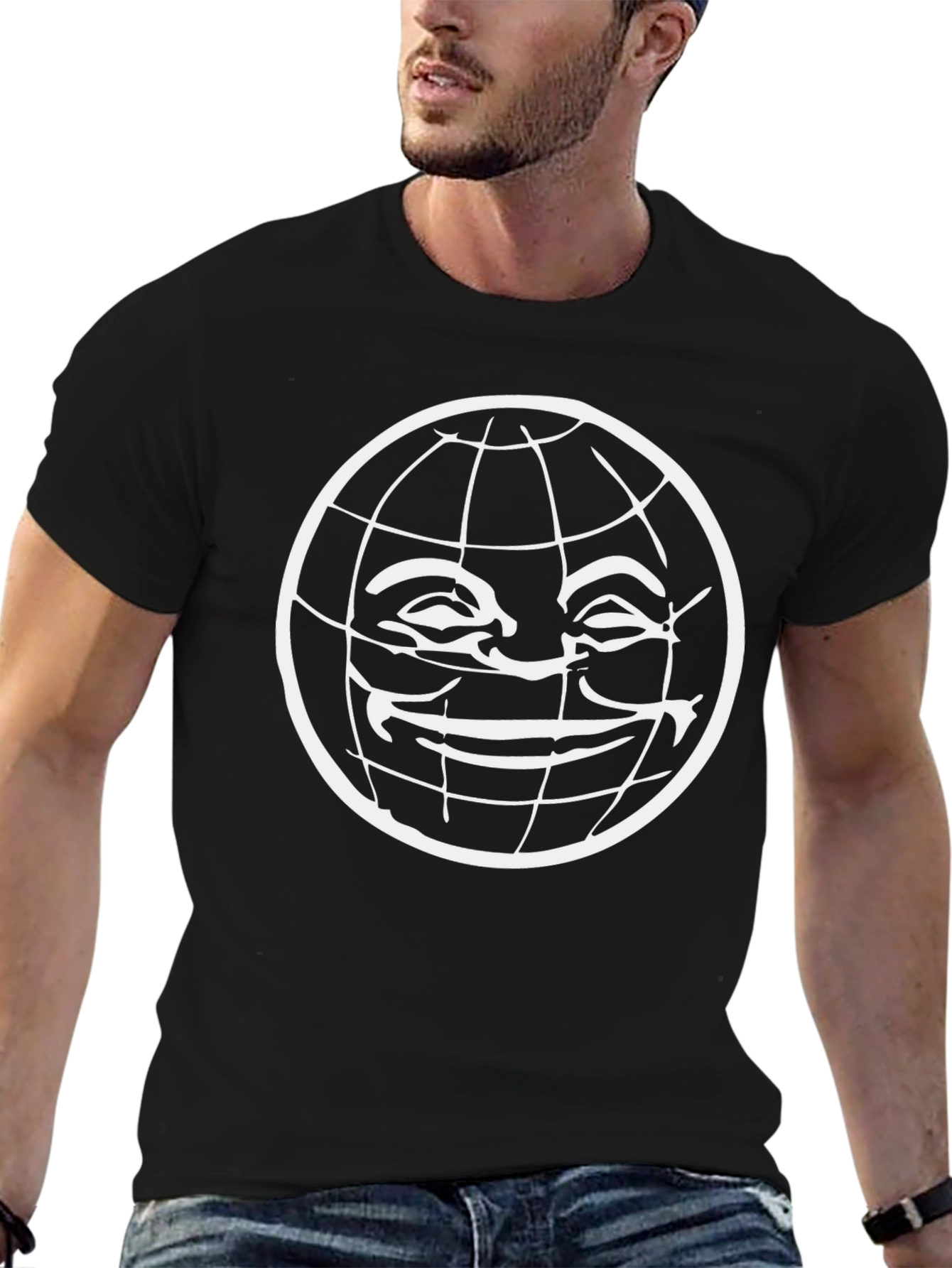 Black T-Shirt with Globe Graphic Print