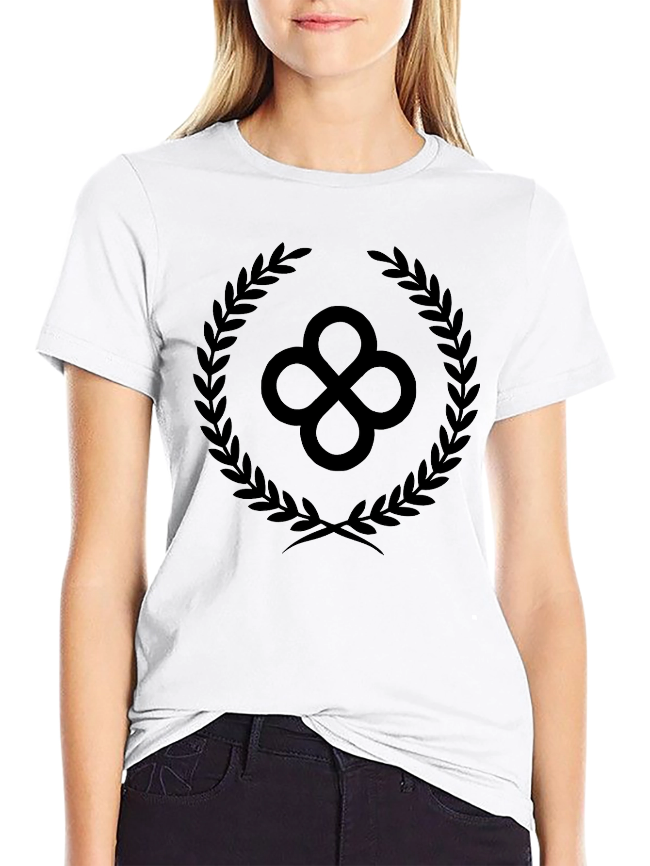 Black T-Shirt with Laurel Wreath & Clover Design