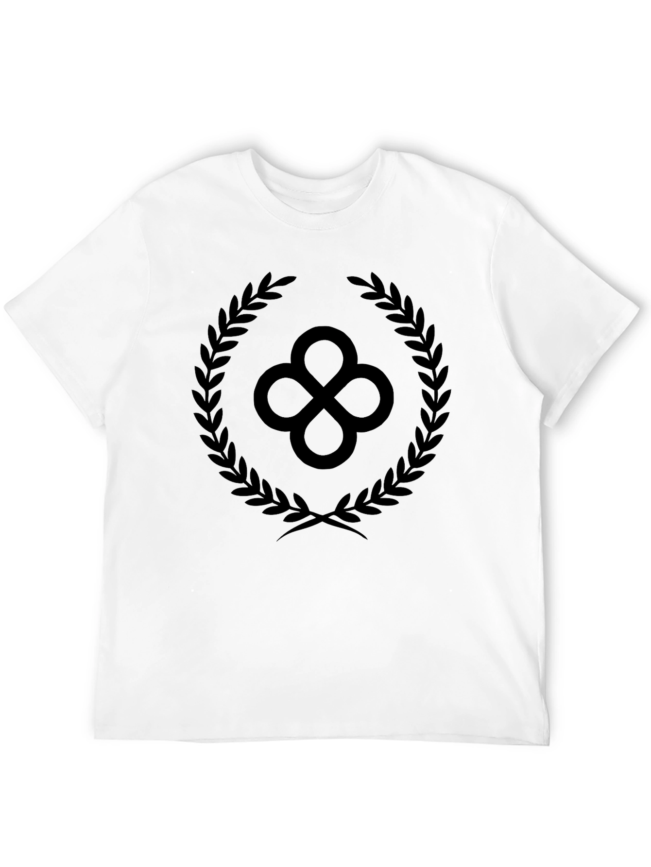 Black T-Shirt with Laurel Wreath & Clover Design