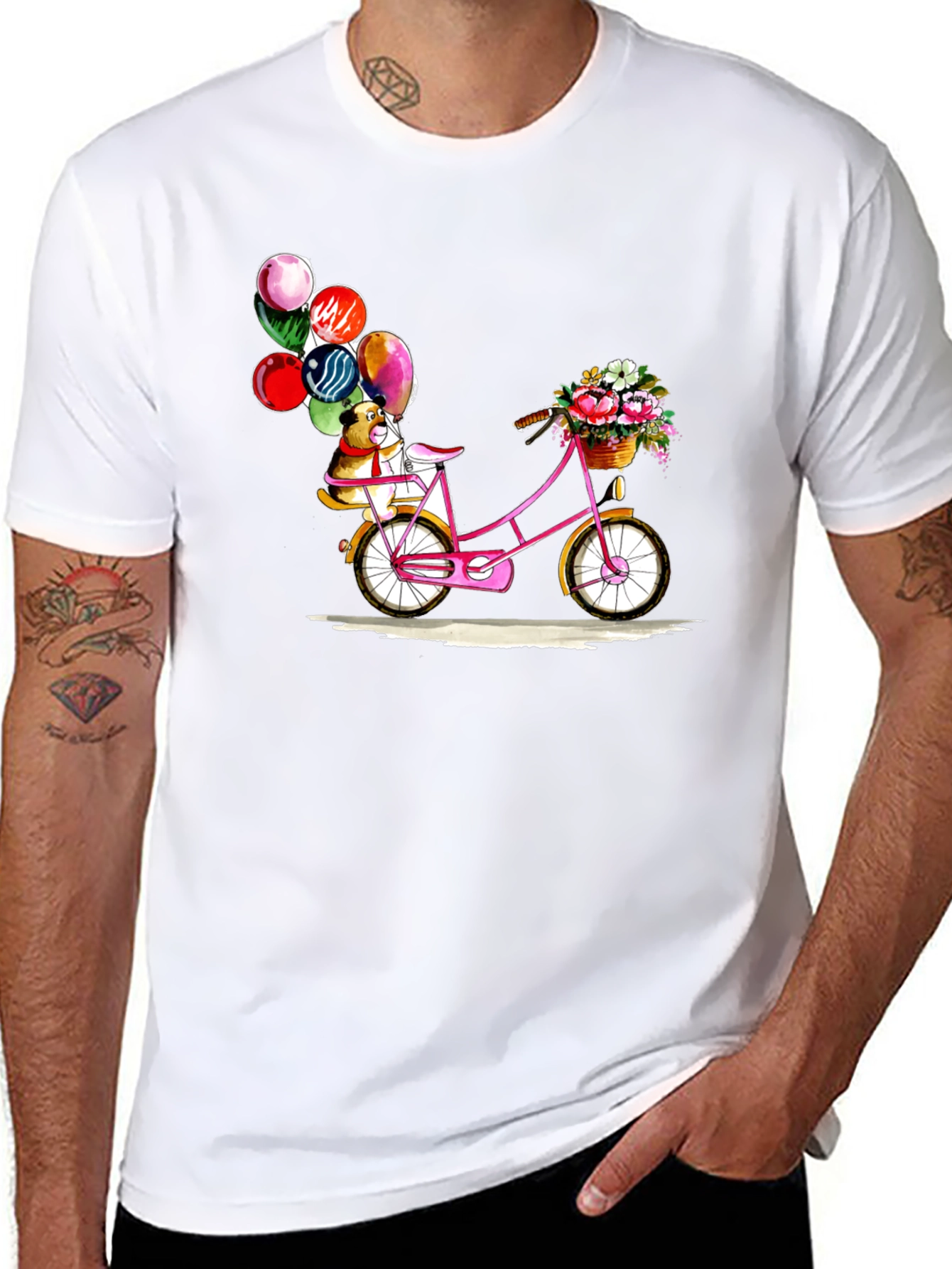 Dog on Bike with Balloons Graphic T-Shirt