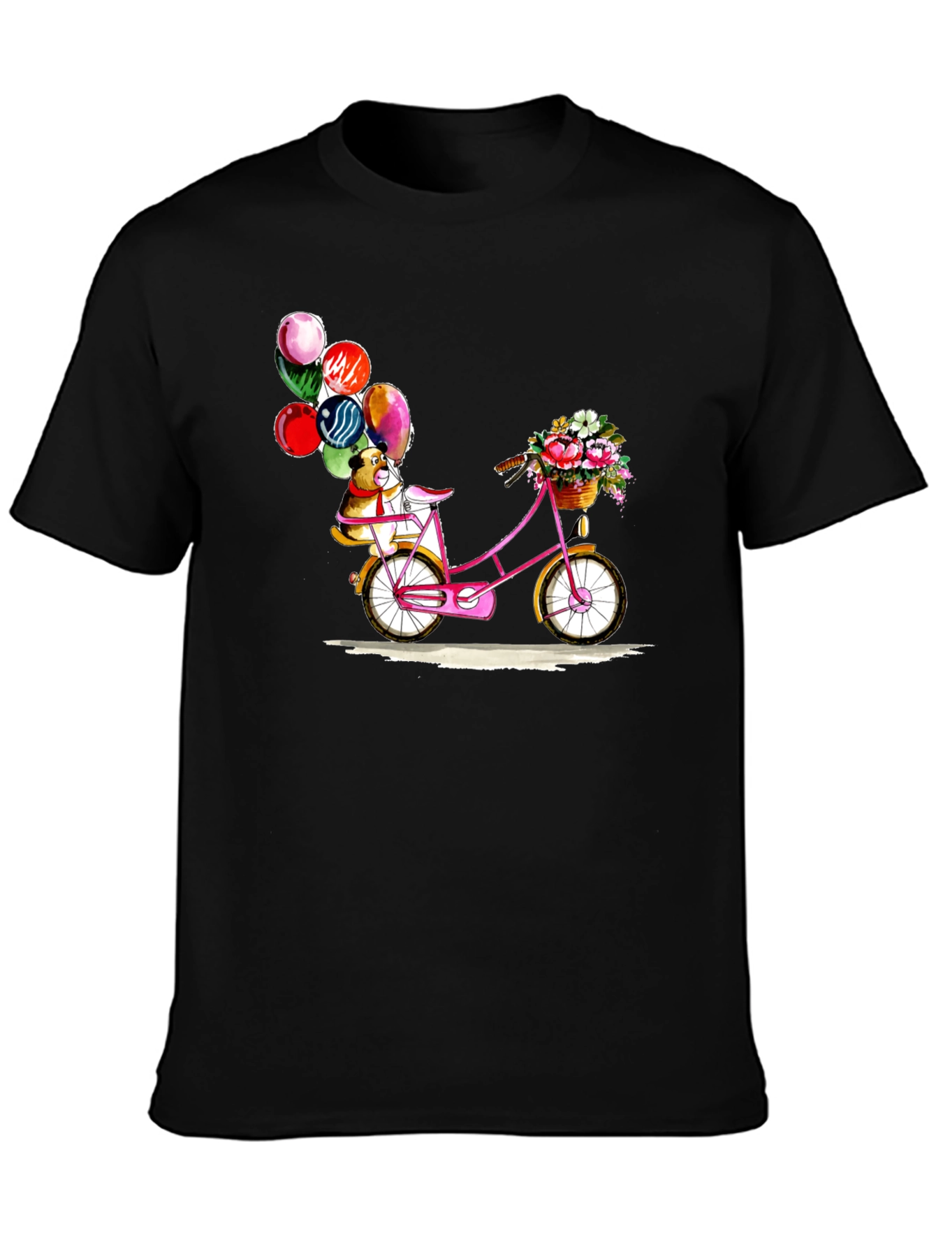 Dog on Bike with Balloons Graphic T-Shirt