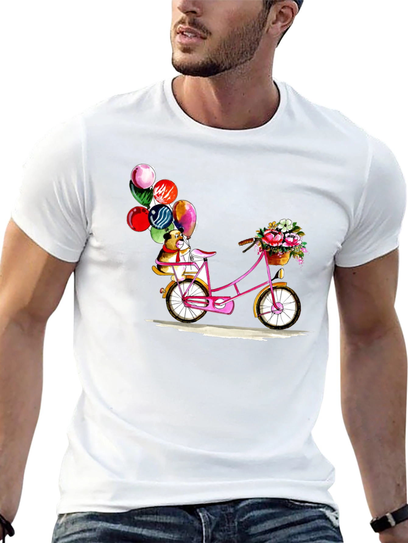 Dog on Bike with Balloons Graphic T-Shirt