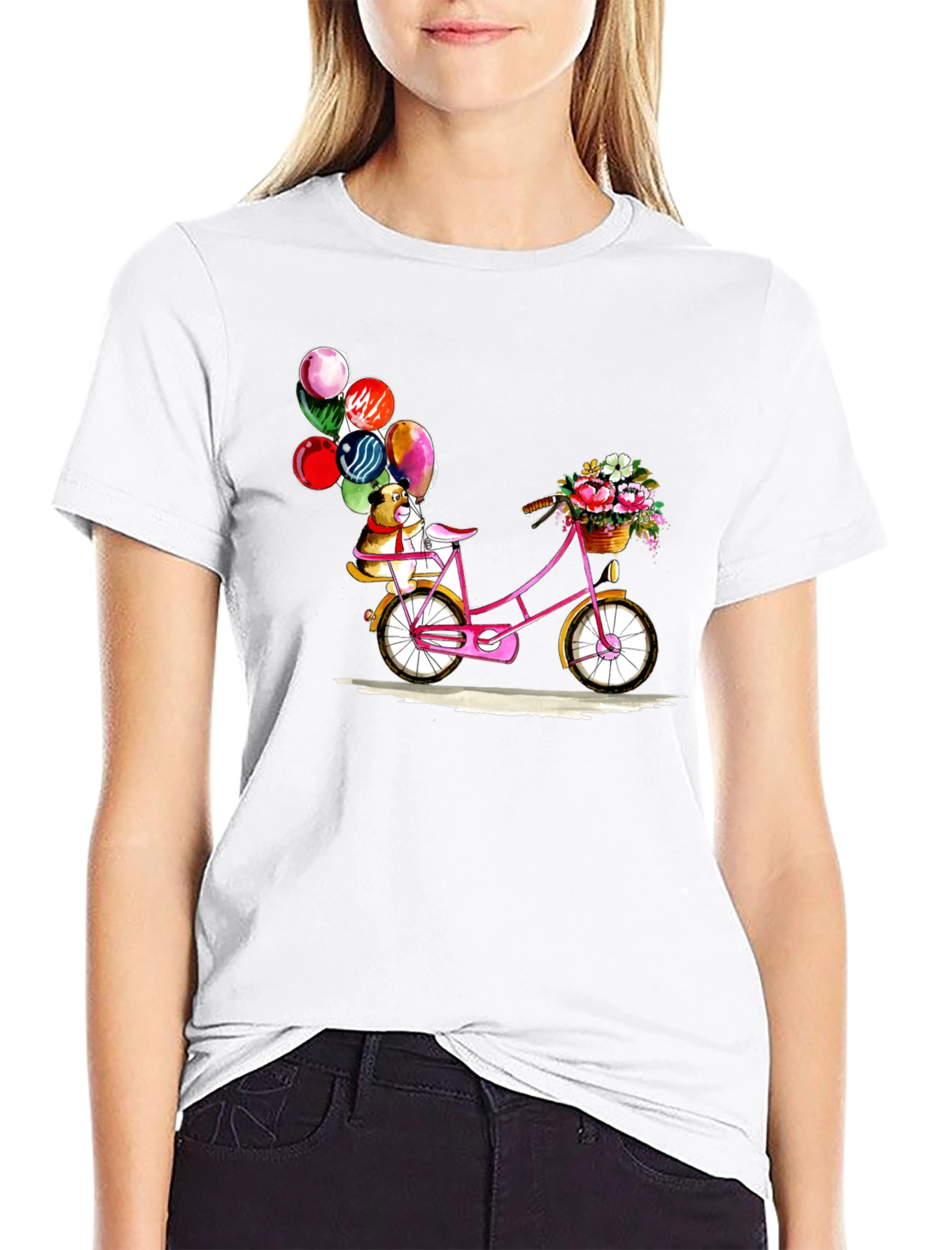 Dog on Bike with Balloons Graphic T-Shirt