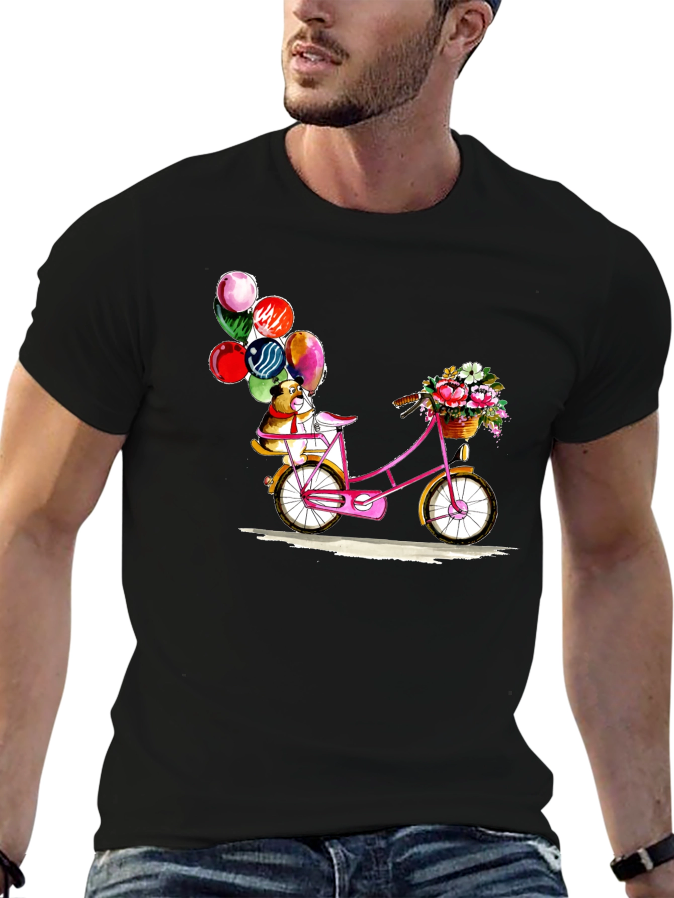 Dog on Bike with Balloons Graphic T-Shirt