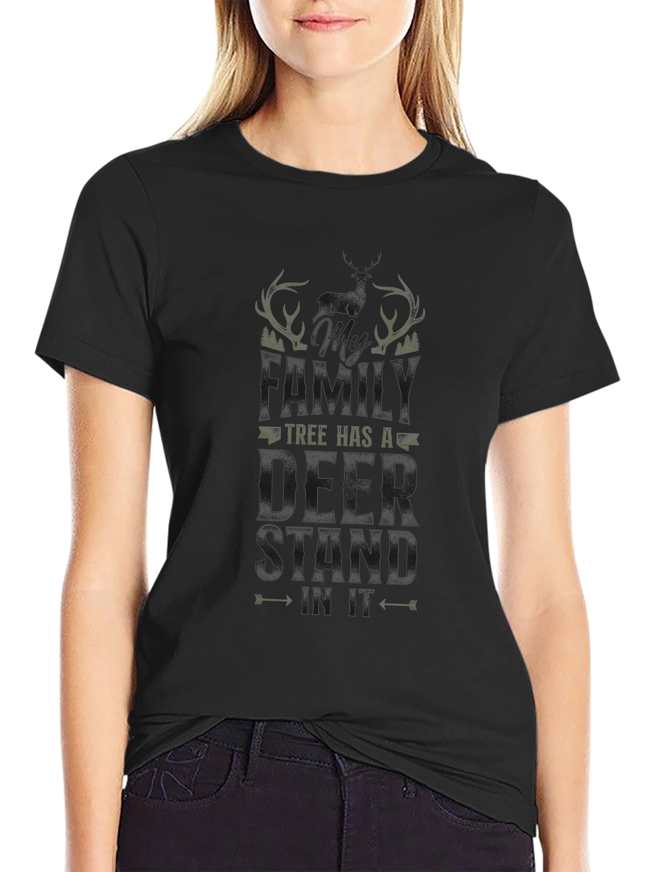 Family Tree Deer Hunting T-Shirt - Black