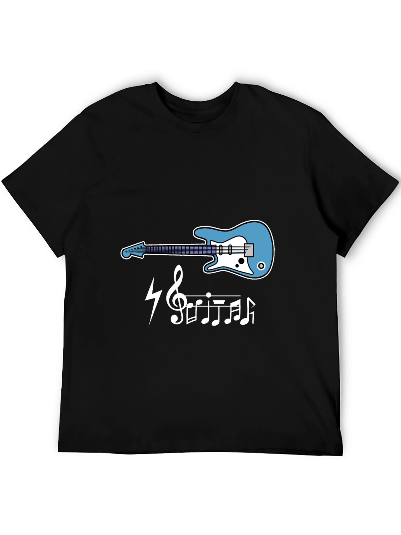Guitar Music Notes Graphic Tee - Black Cotton T-Shirt
