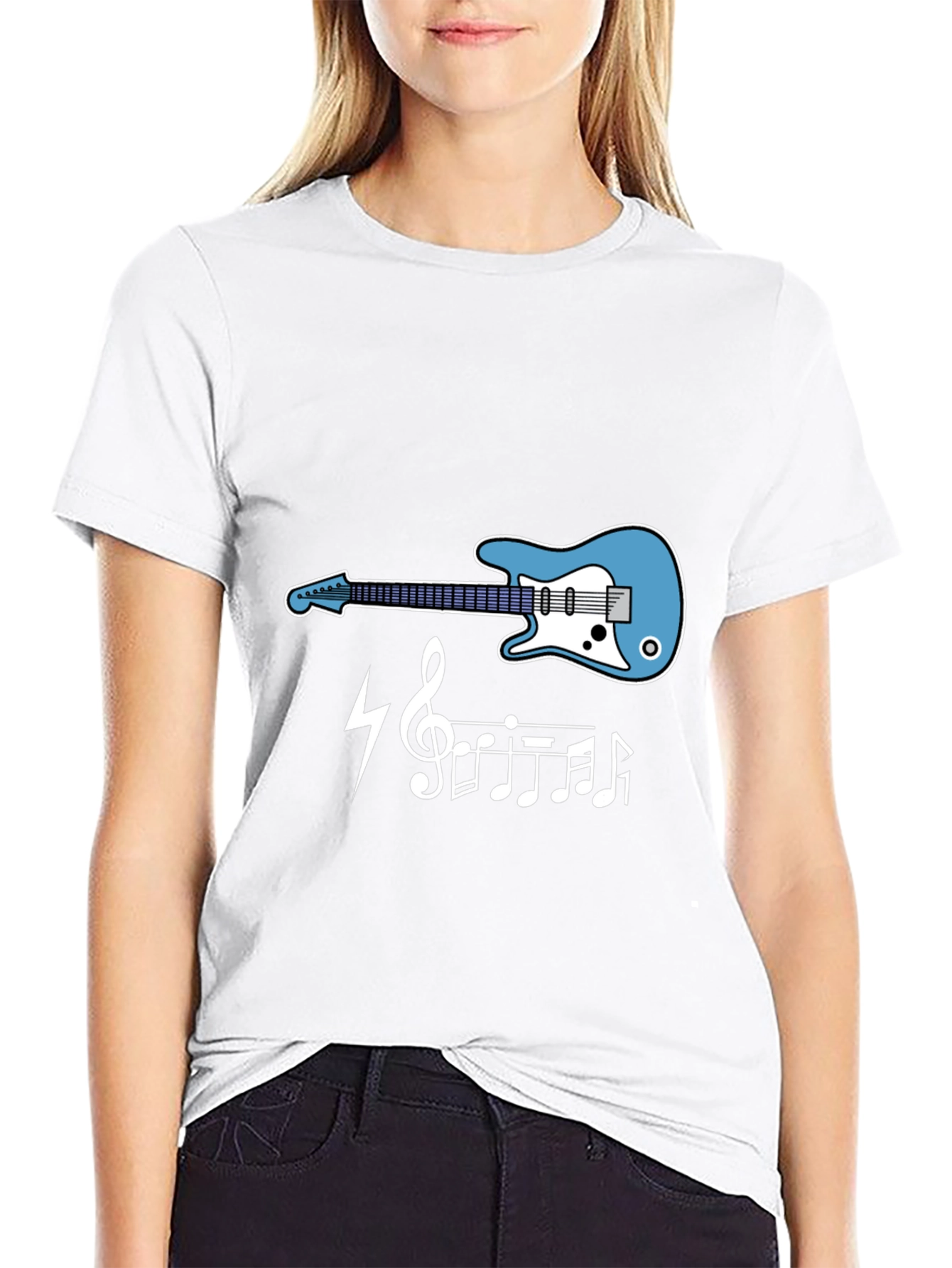 Guitar Music Notes Graphic Tee - Black Cotton T-Shirt