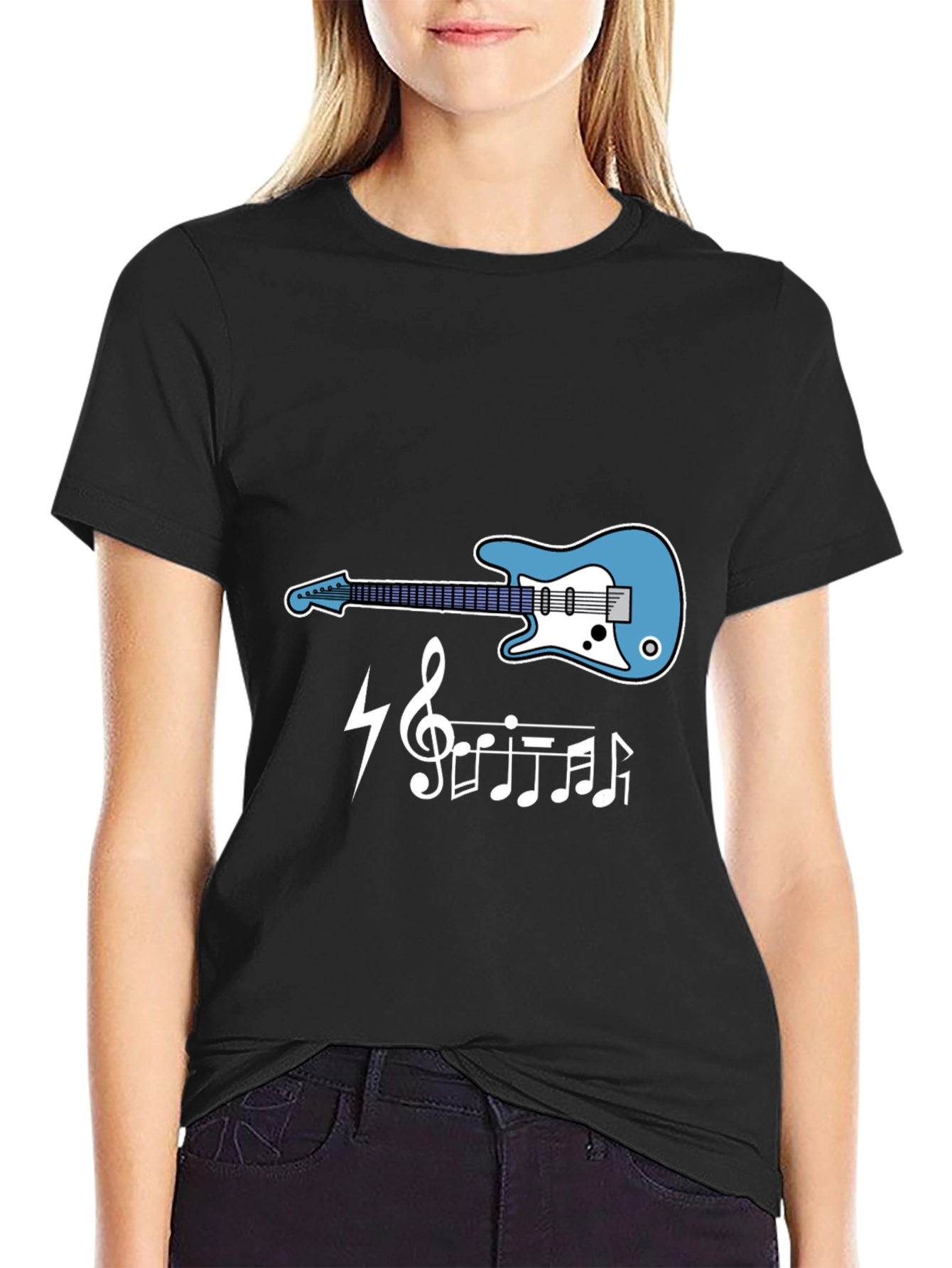 Guitar Music Notes Graphic Tee - Black Cotton T-Shirt