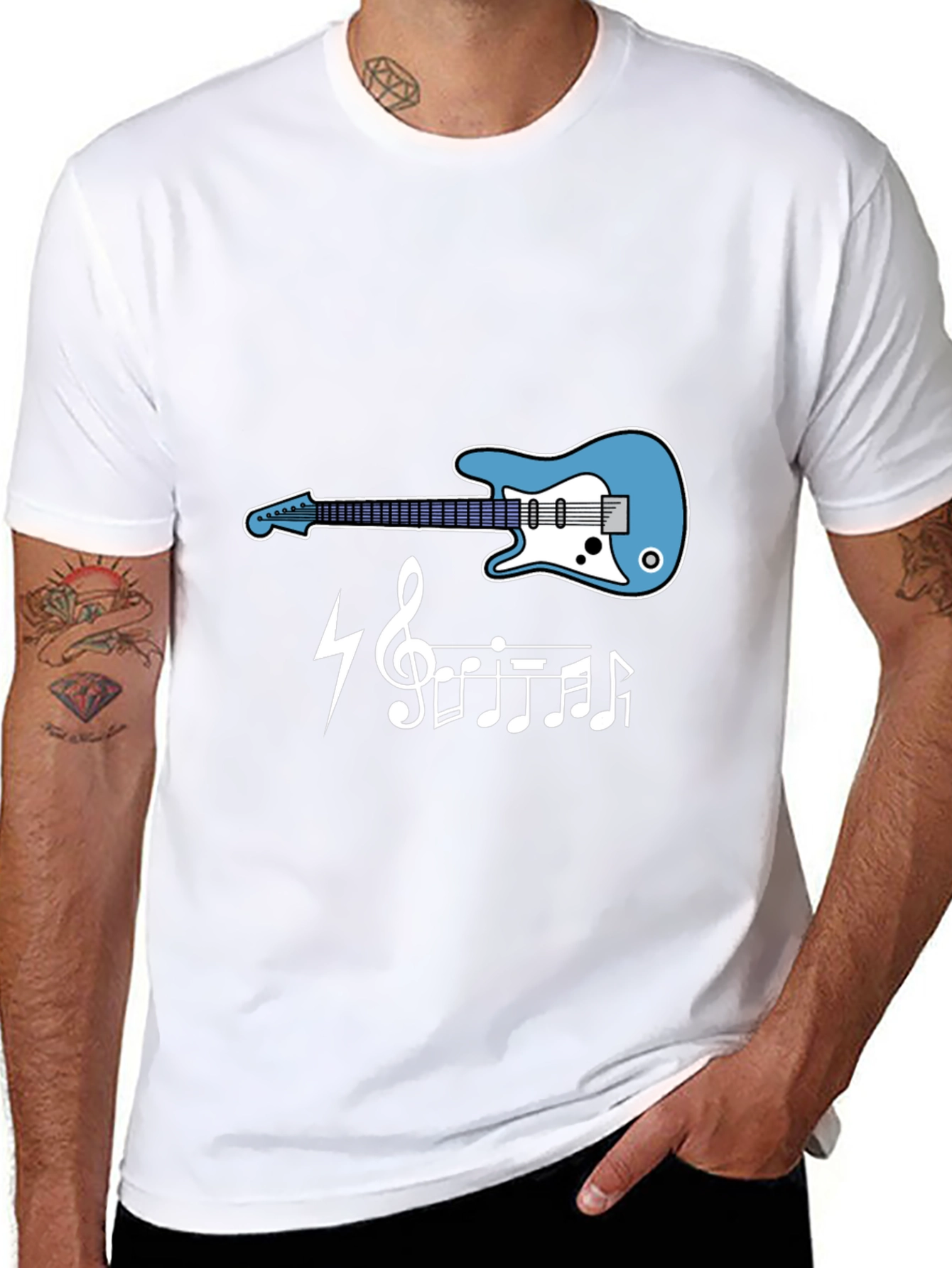 Guitar Music Notes Graphic Tee - Black Cotton T-Shirt