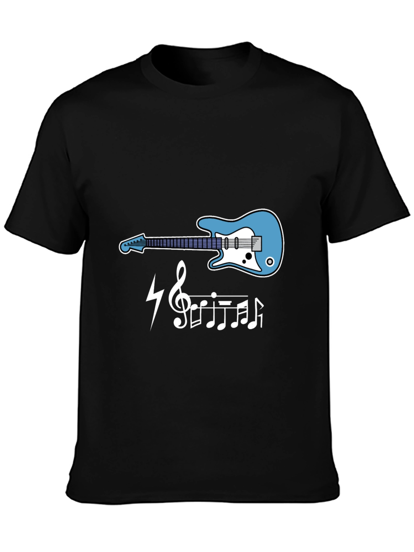 Guitar Music Notes Graphic Tee - Black Cotton T-Shirt