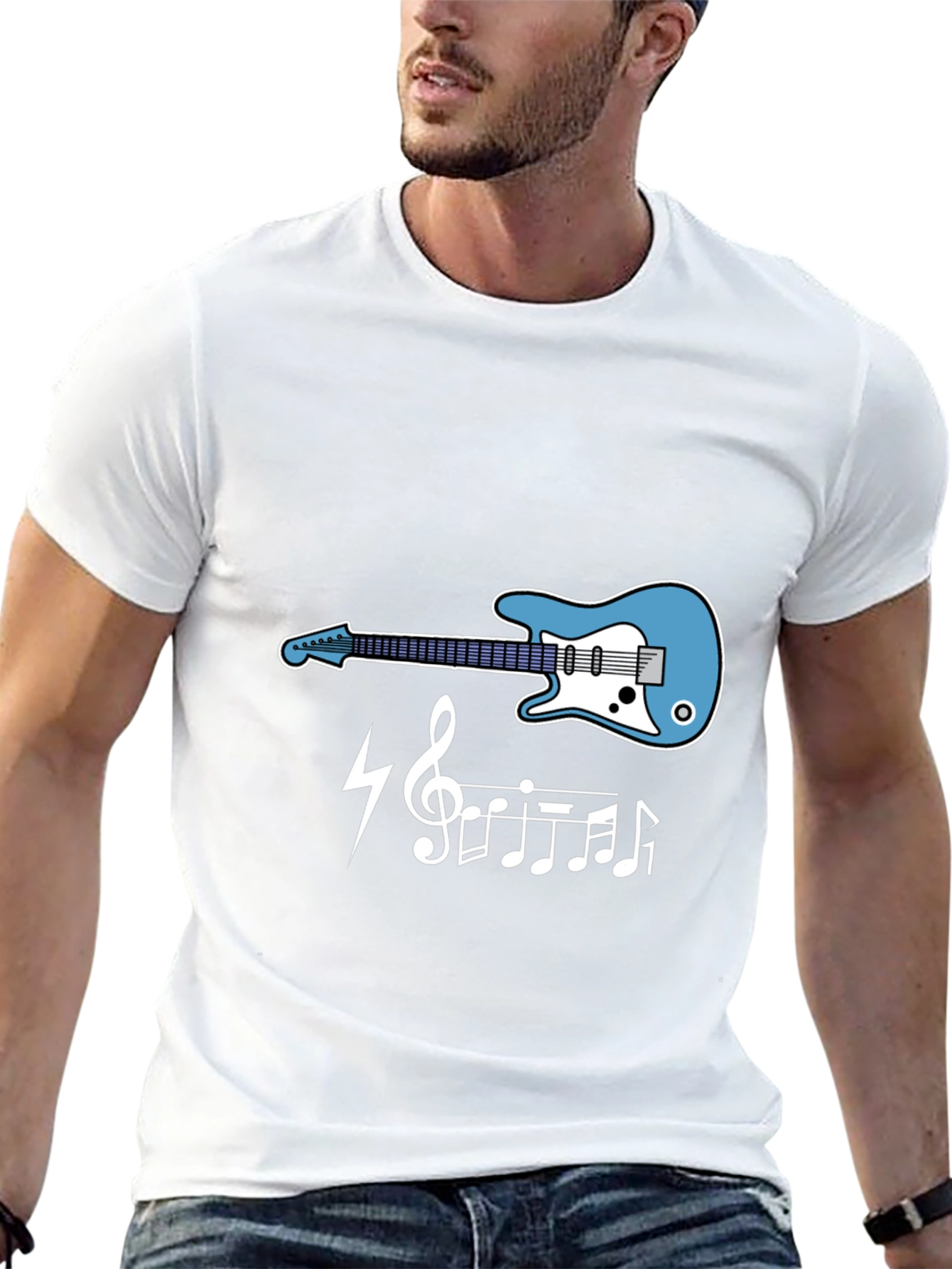 Guitar Music Notes Graphic Tee - Black Cotton T-Shirt