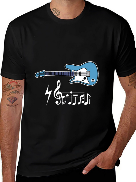 Guitar Music Notes Graphic Tee - Black Cotton T-Shirt
