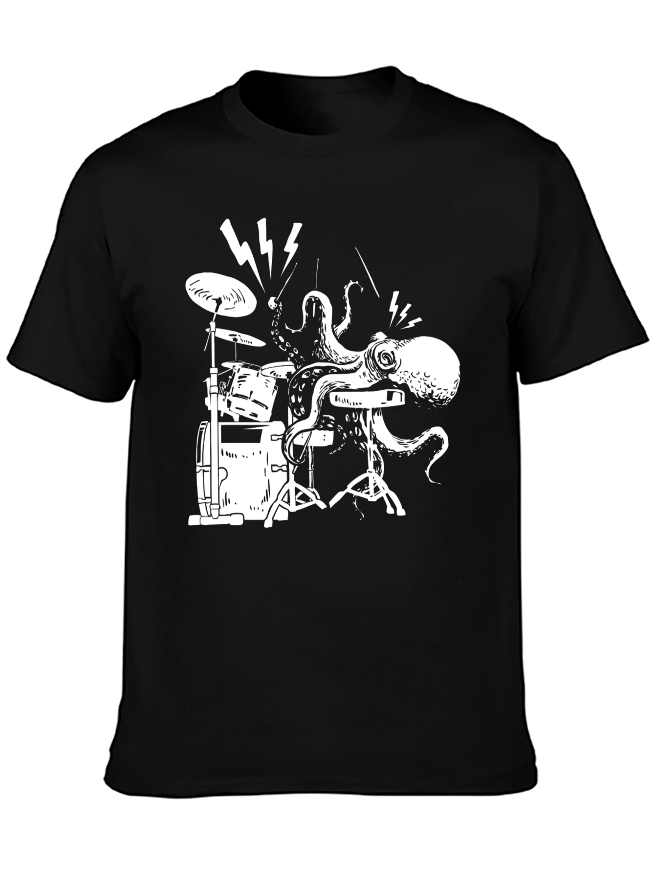 Octopus Drummer T-Shirt - Black Cotton Tee