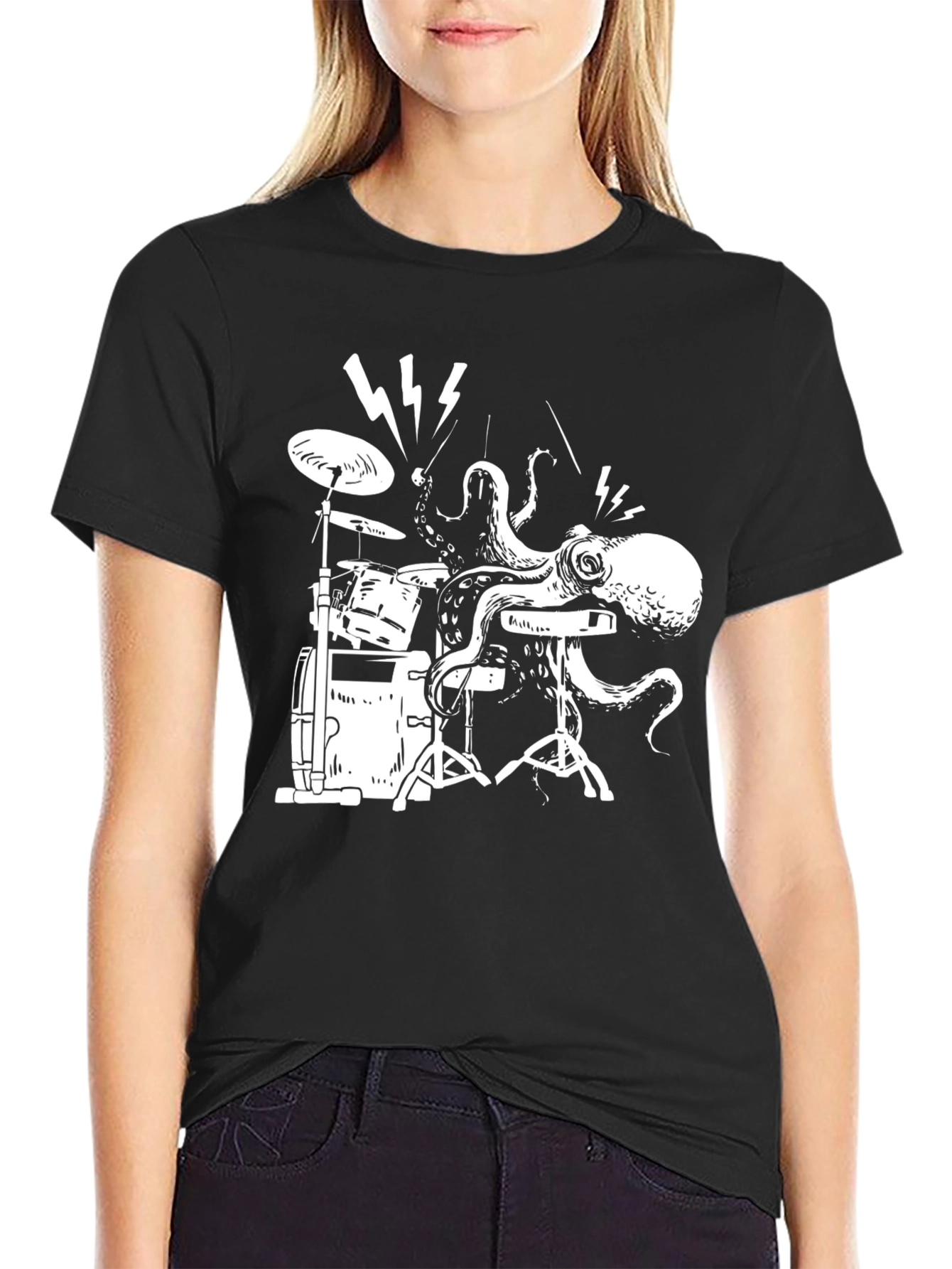 Octopus Drummer T-Shirt - Black Cotton Tee