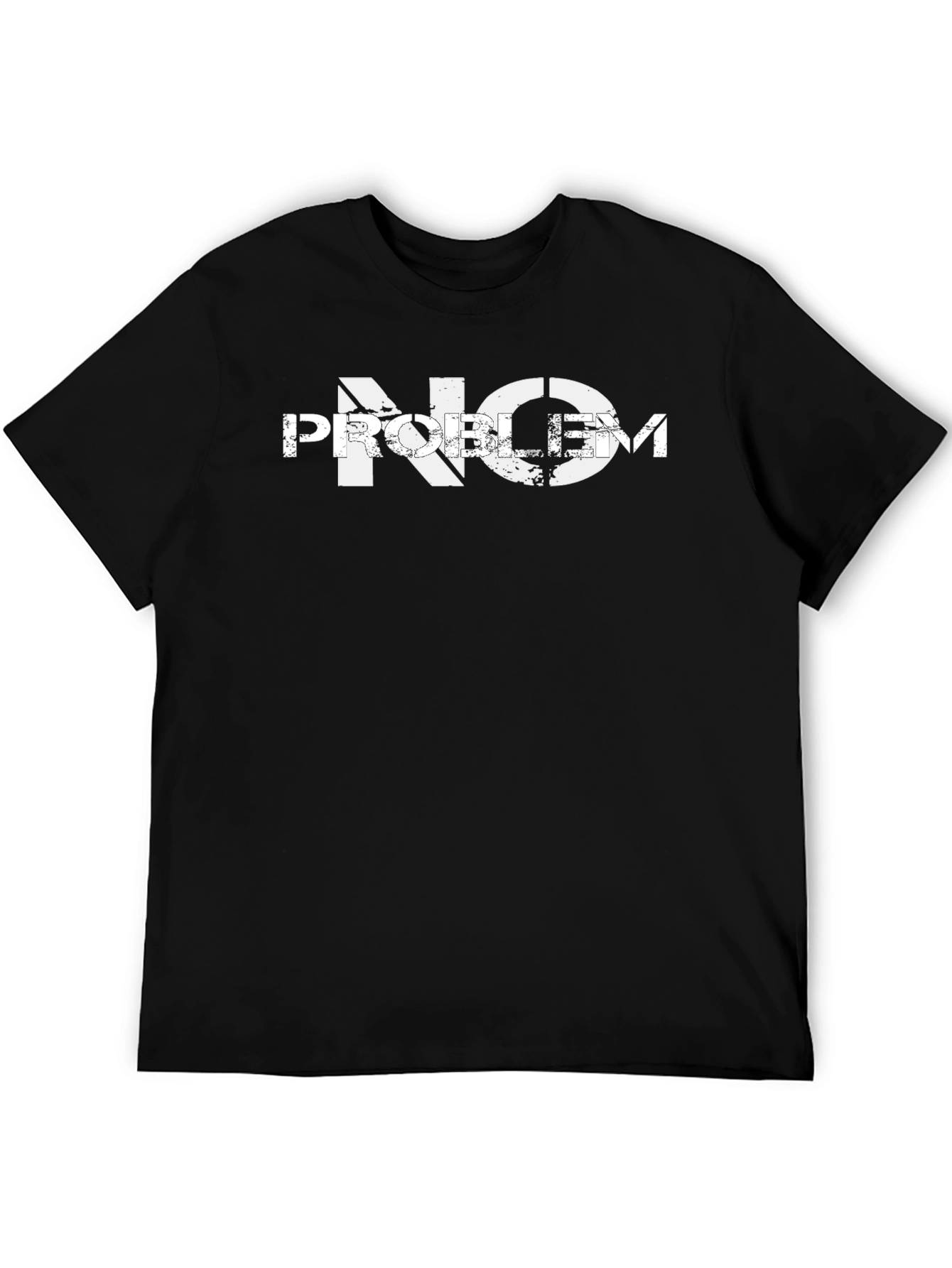 Distressed No Problem Graphic Print Black T-Shirt