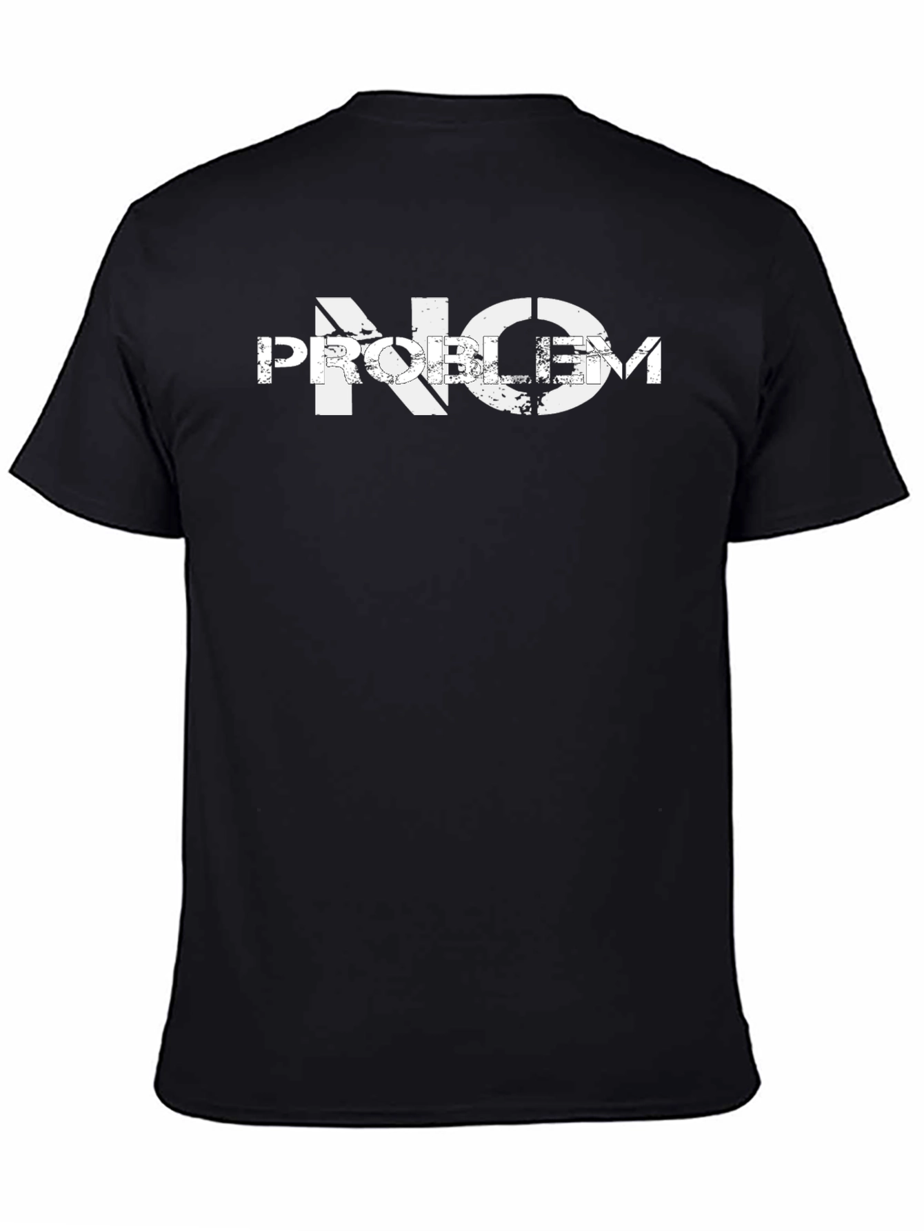 Distressed No Problem Graphic Print Black T-Shirt