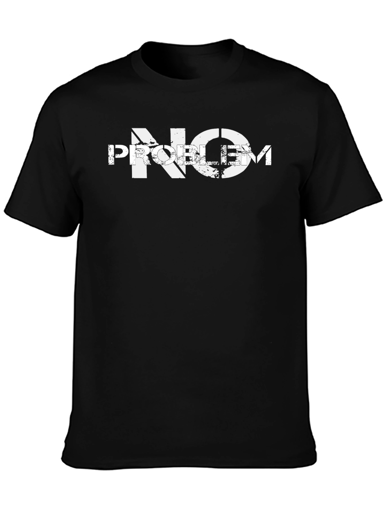 Distressed No Problem Graphic Print Black T-Shirt