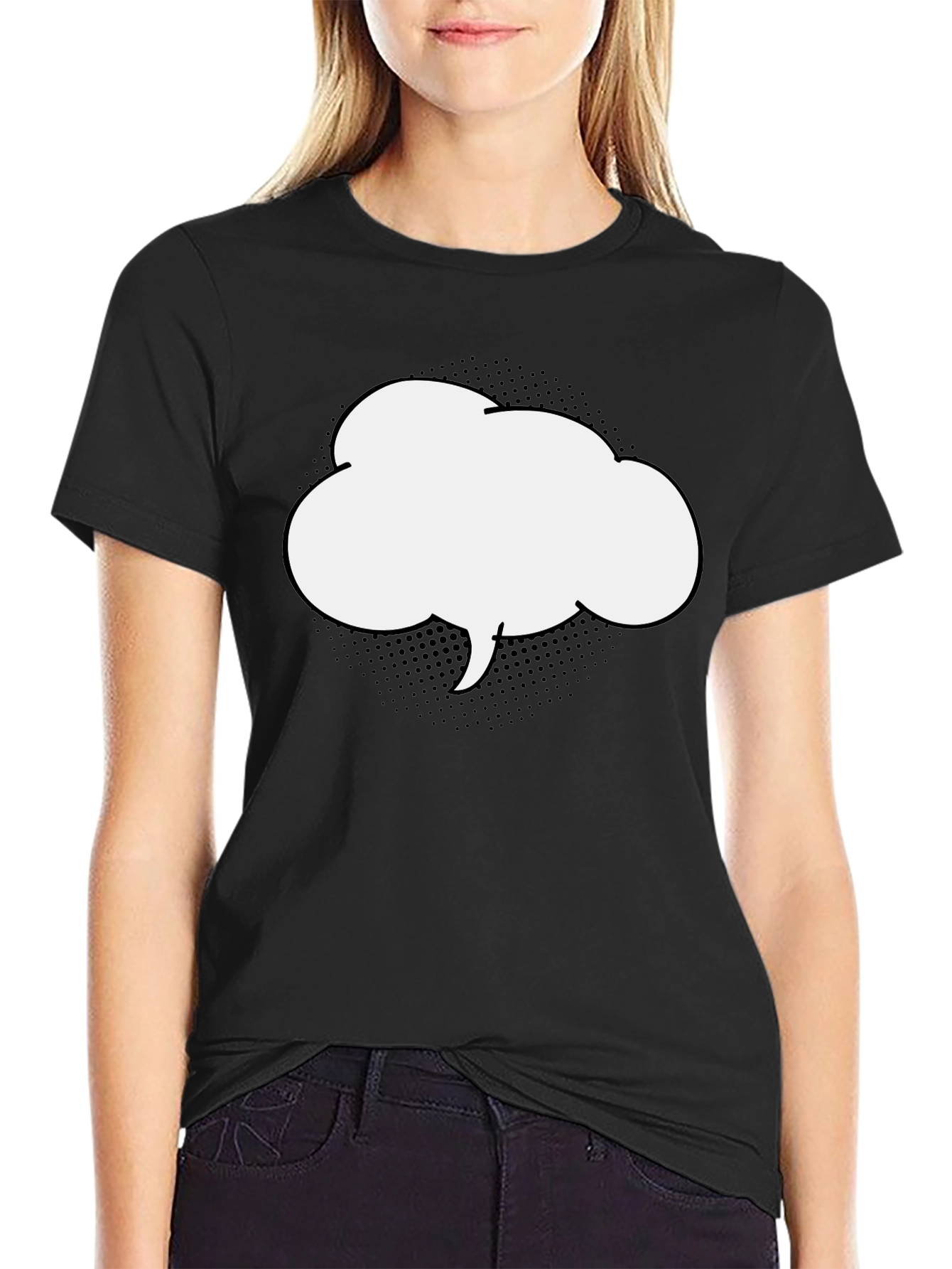 Black T-Shirt with Comic Bubble Graphic