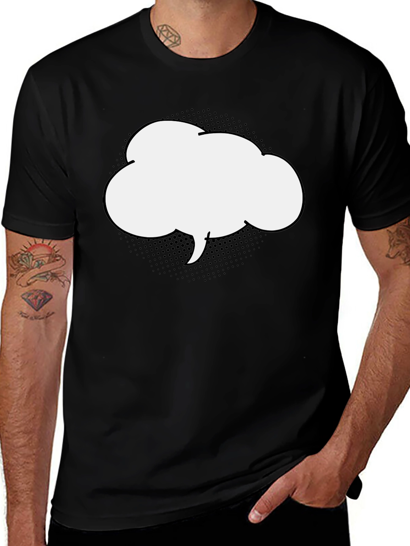 Black T-Shirt with Comic Bubble Graphic