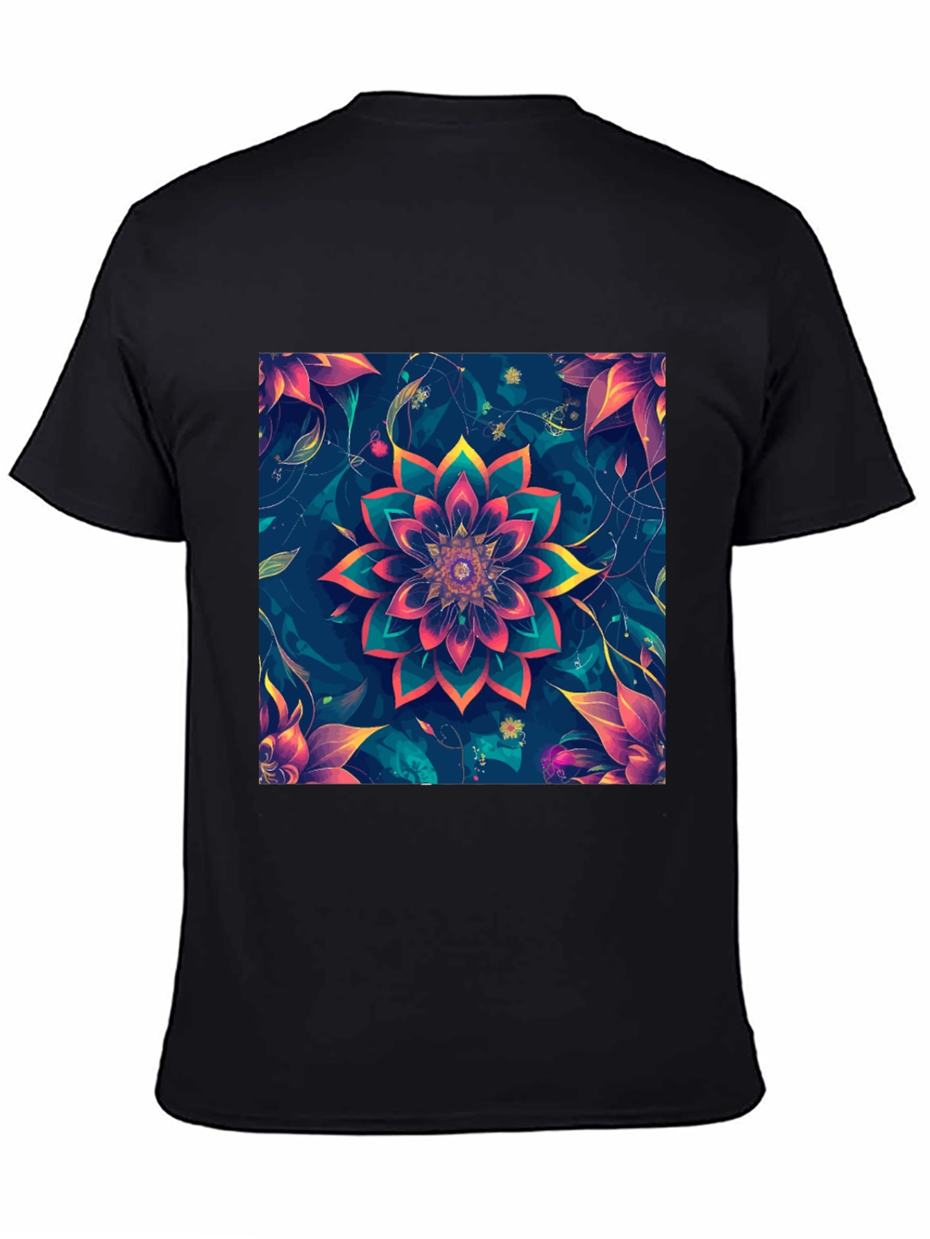 Floral Mandala Graphic Black T-Shirt