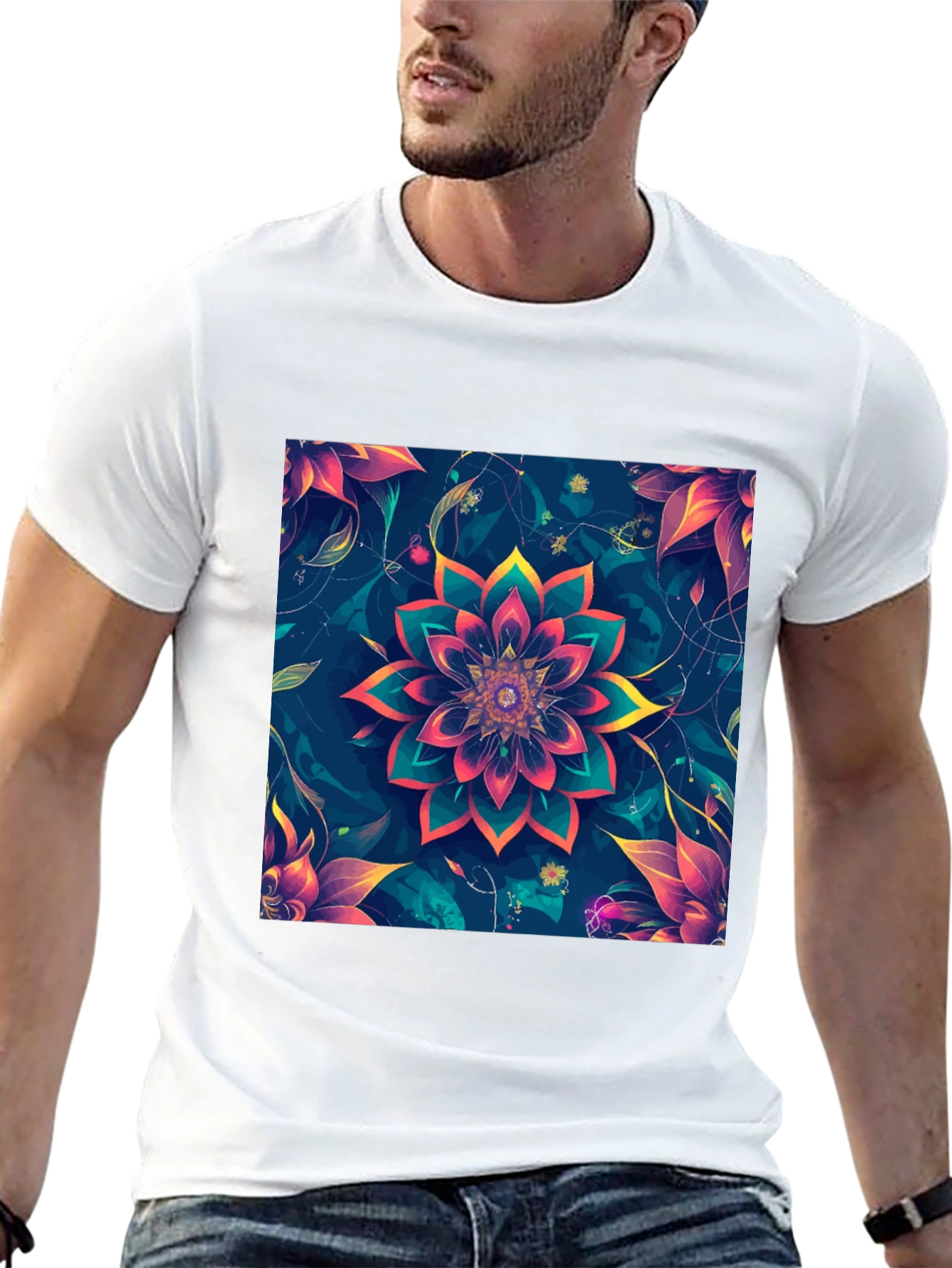 Floral Mandala Graphic Black T-Shirt