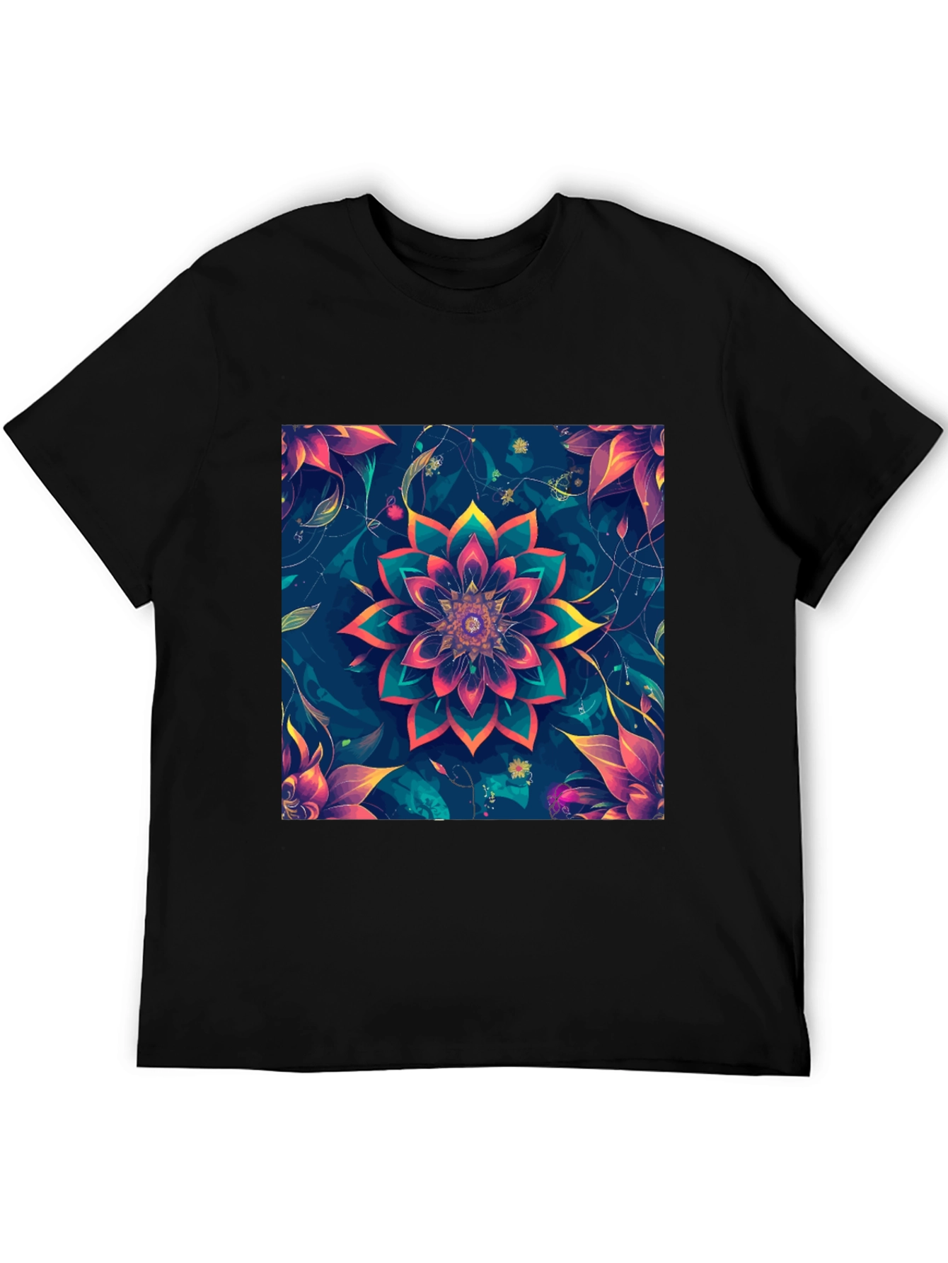 Floral Mandala Graphic Black T-Shirt