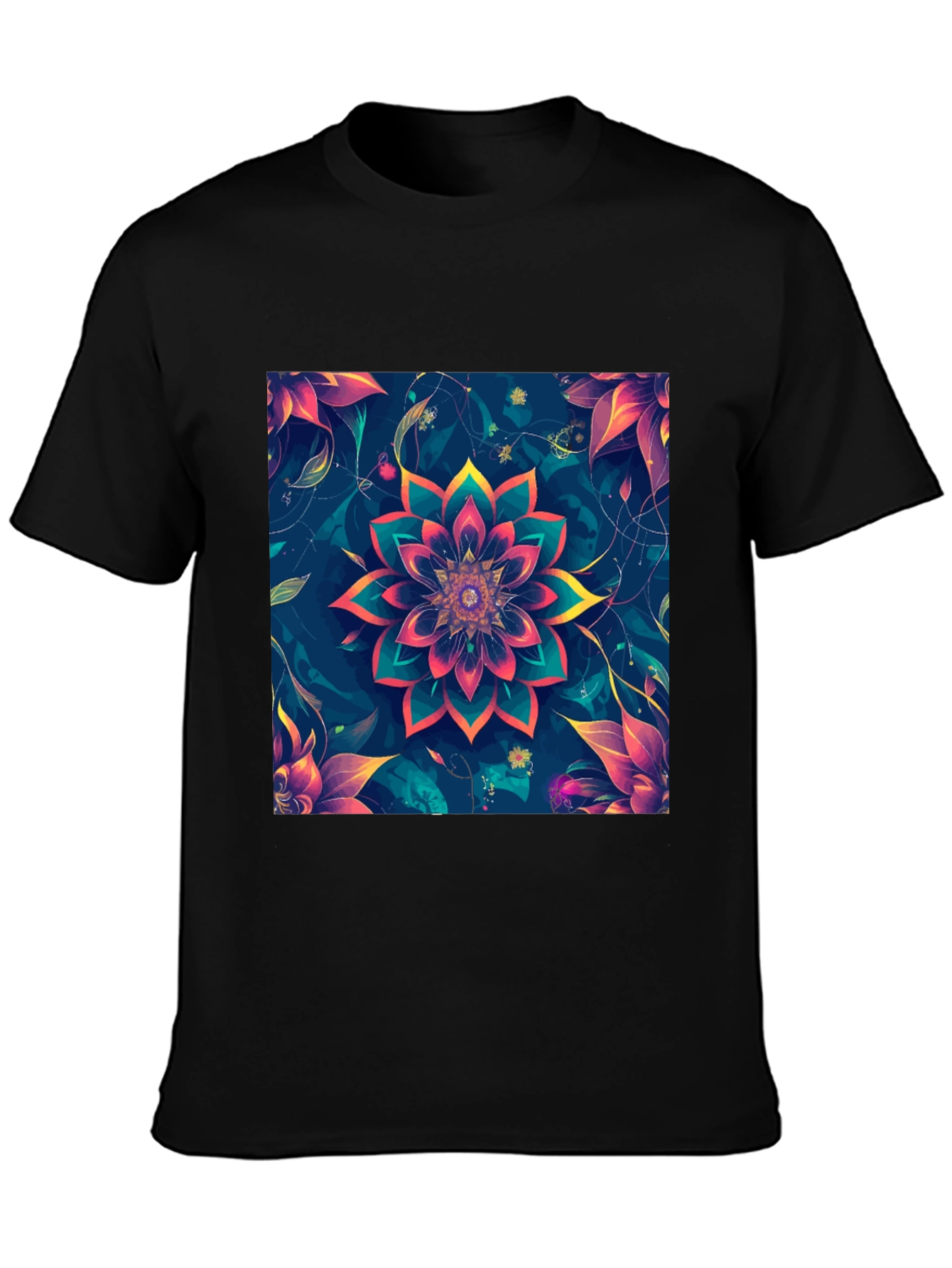 Floral Mandala Graphic Black T-Shirt