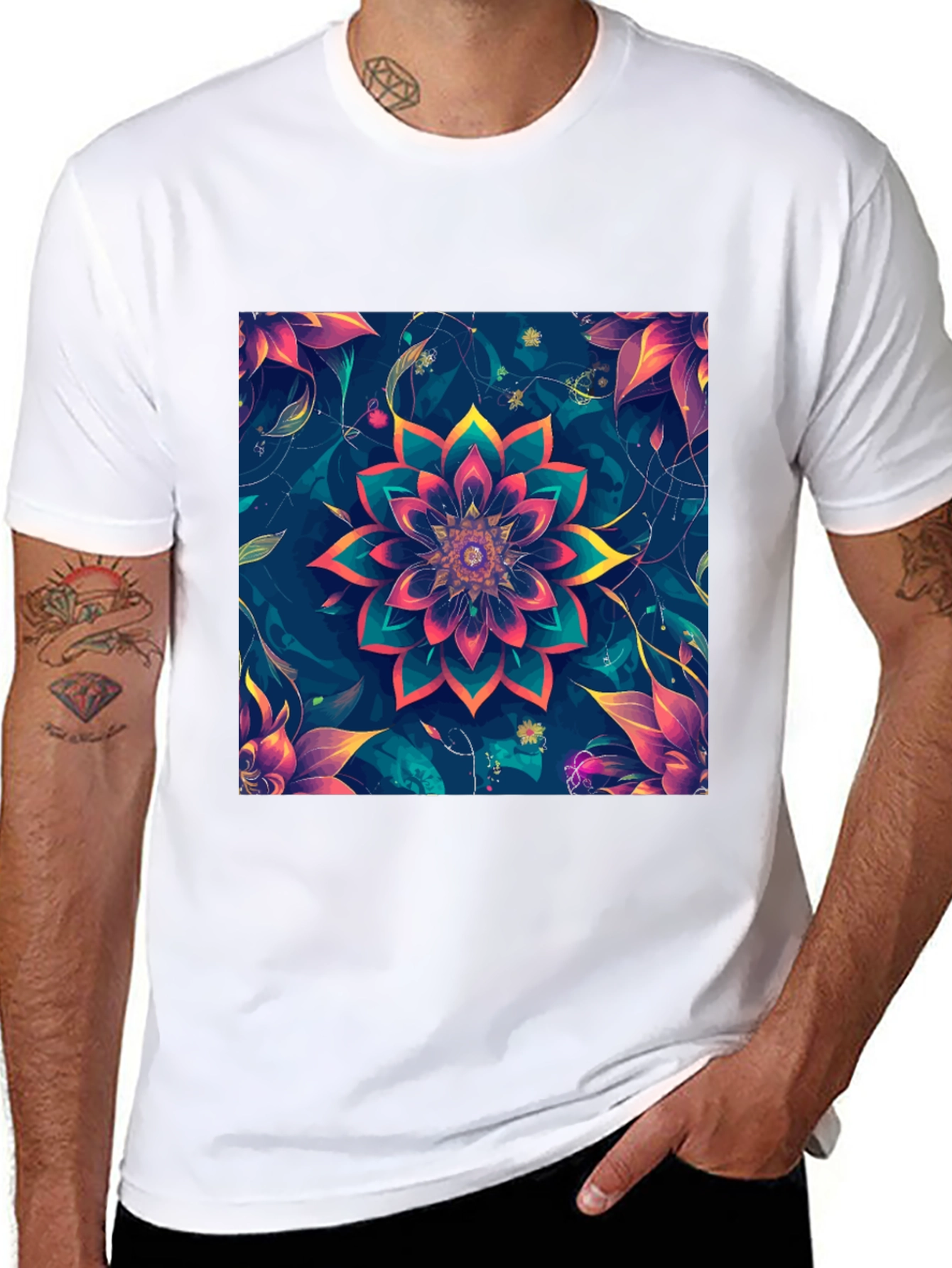 Floral Mandala Graphic Black T-Shirt