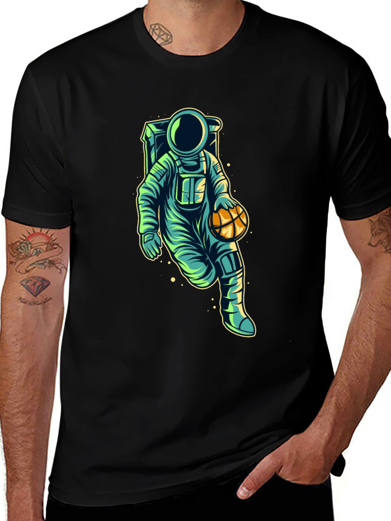 Astronaut Basketball Graphic Tee - Cool Space T-Shirt