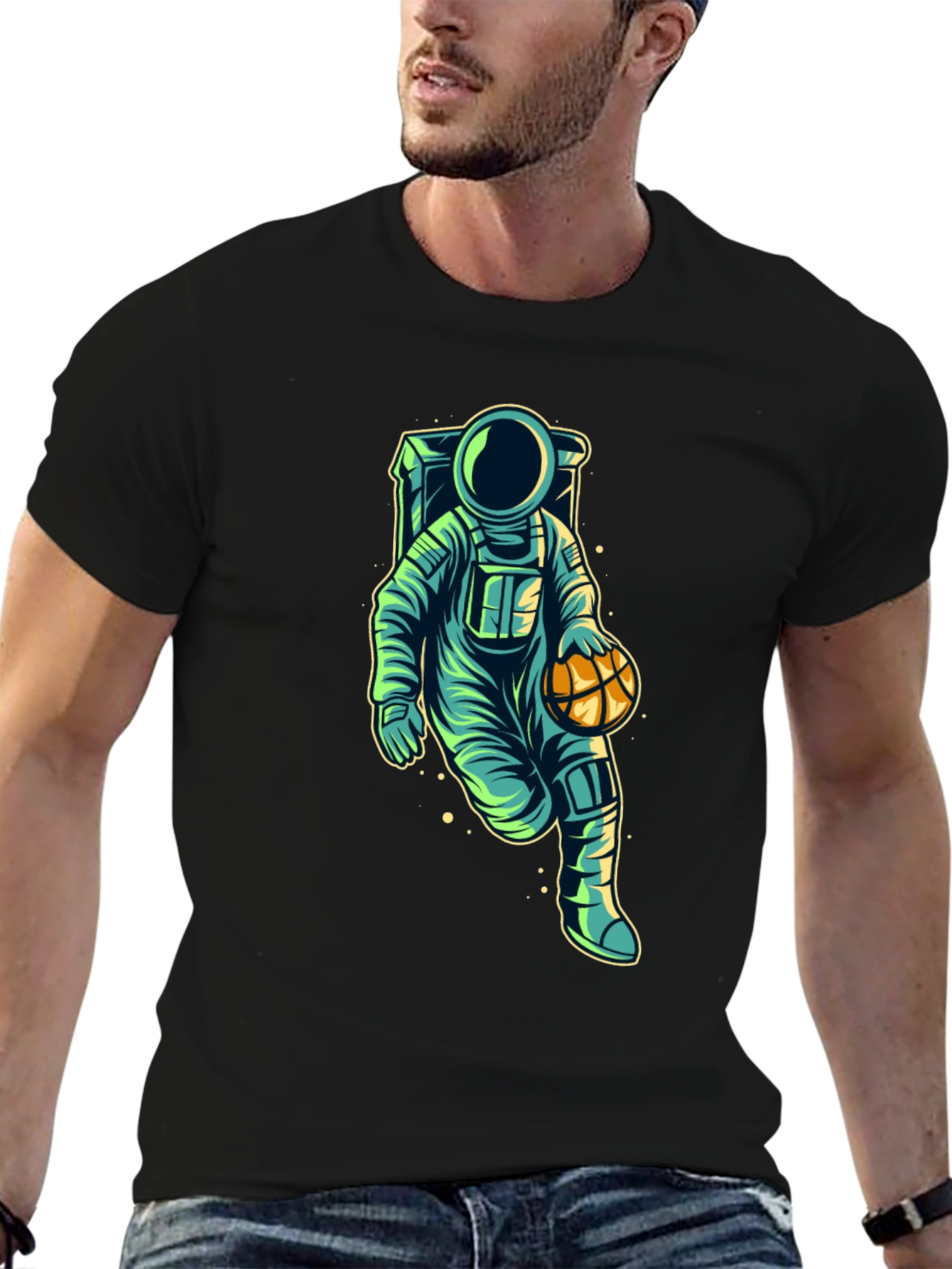 Astronaut Basketball Graphic Tee - Cool Space T-Shirt