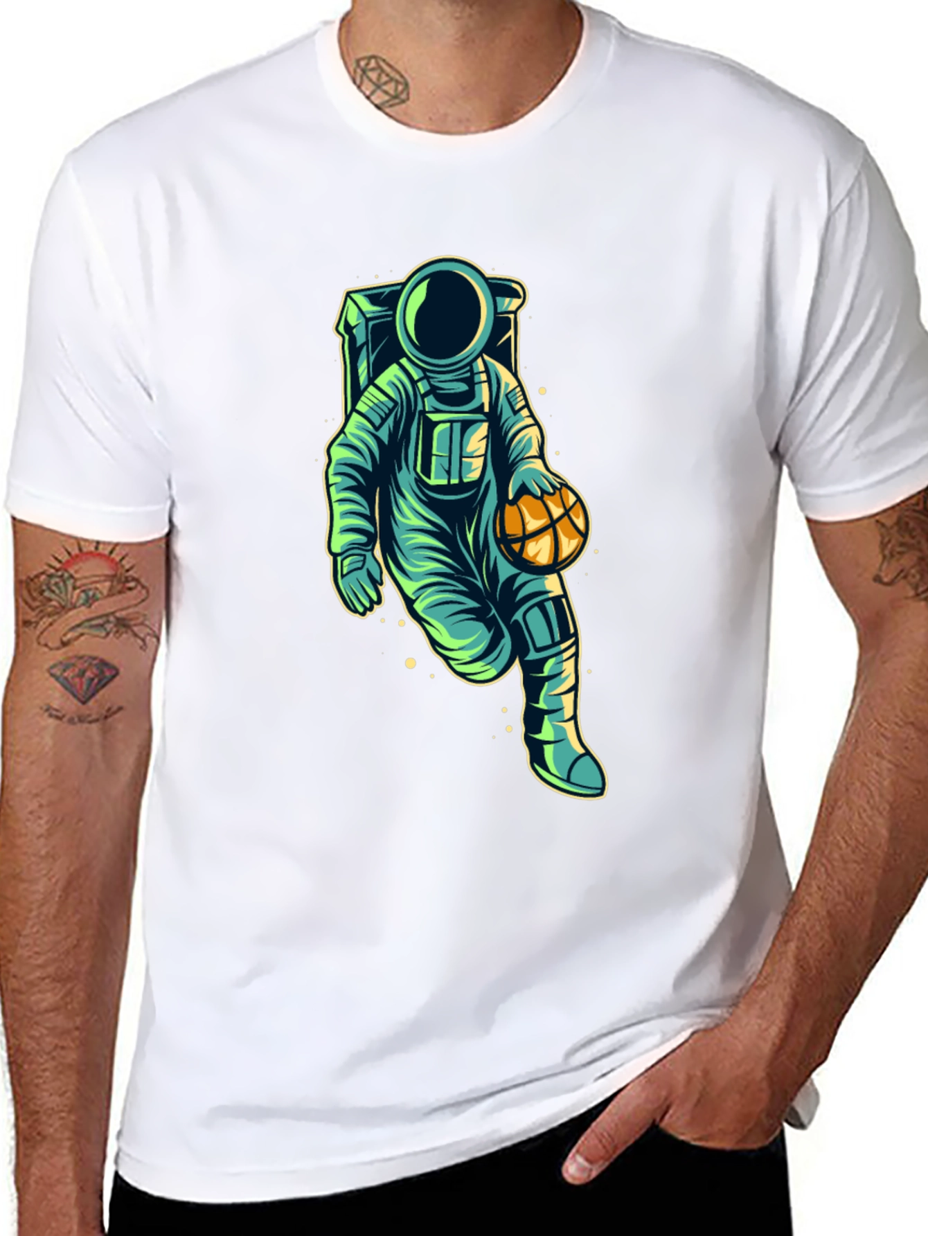 Astronaut Basketball Graphic Tee - Cool Space T-Shirt