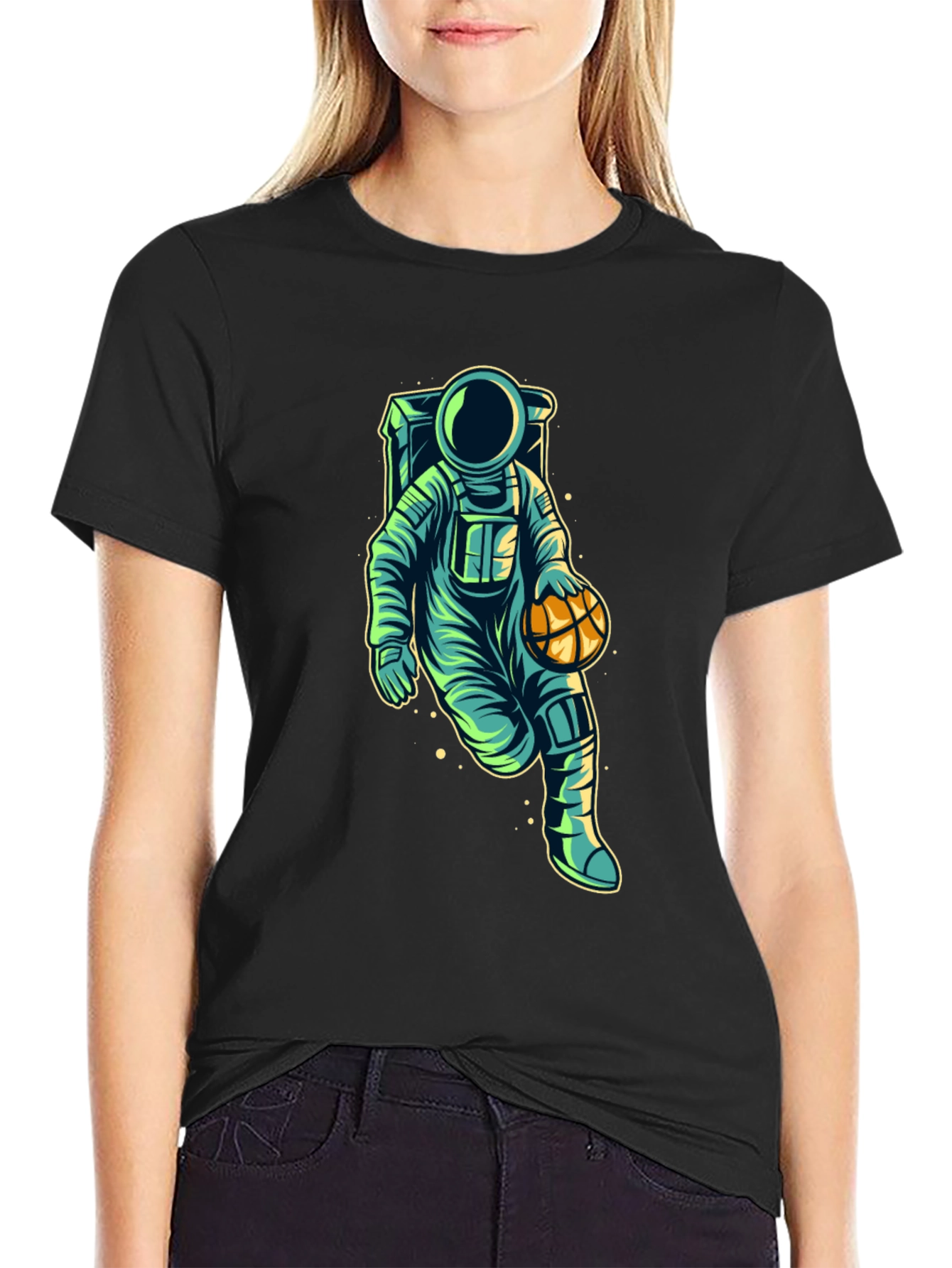 Astronaut Basketball Graphic Tee - Cool Space T-Shirt