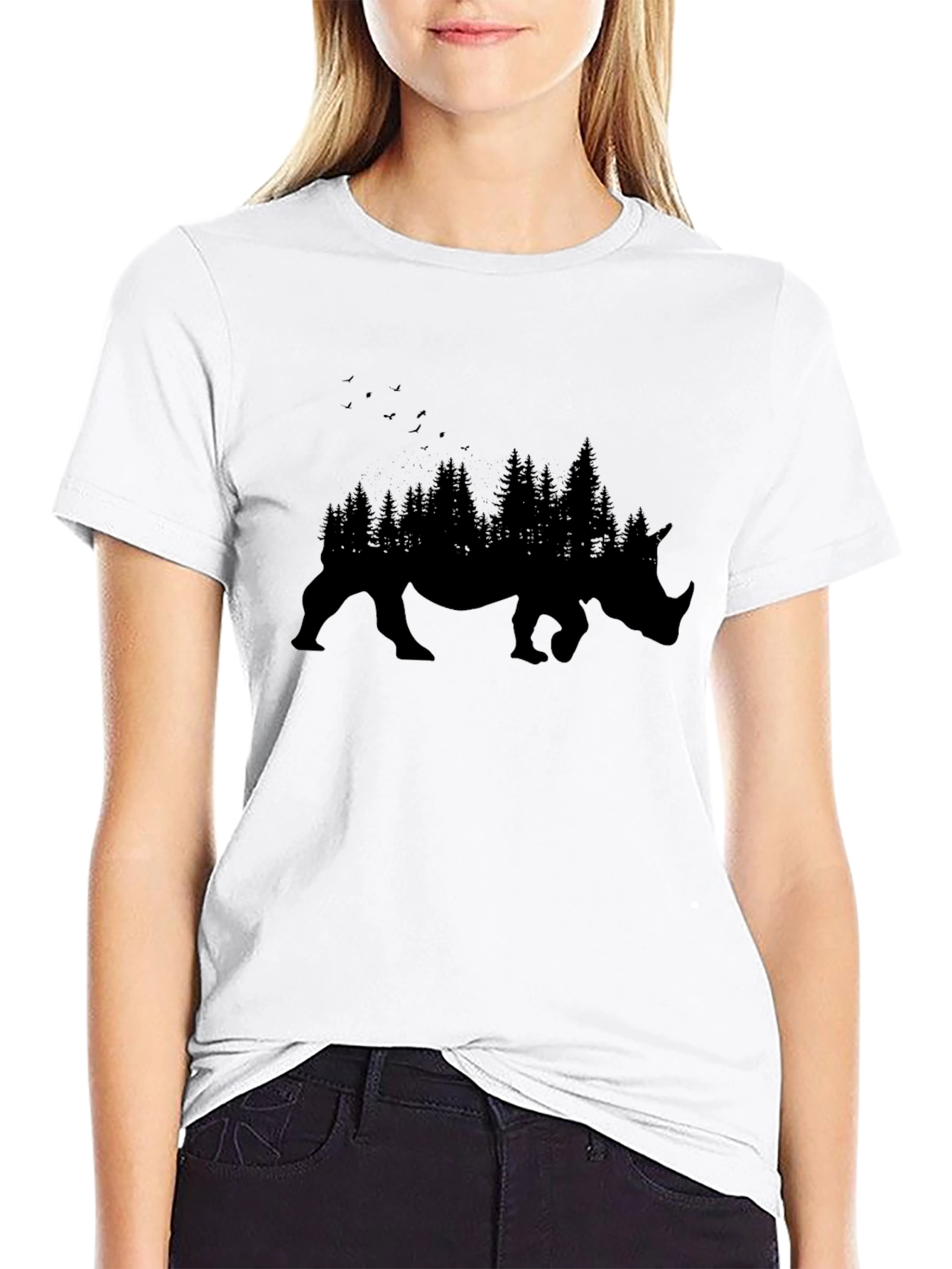 Mens Black Rhino Forest Graphic T-Shirt