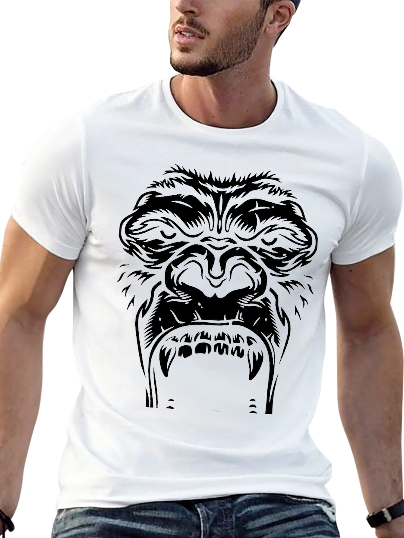 Mens Black Gorilla Face Graphic Tee