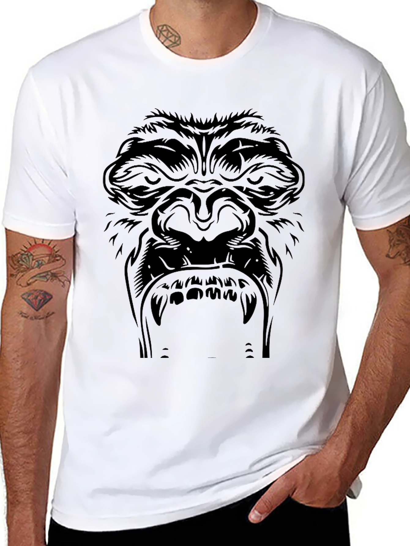 Mens Black Gorilla Face Graphic Tee