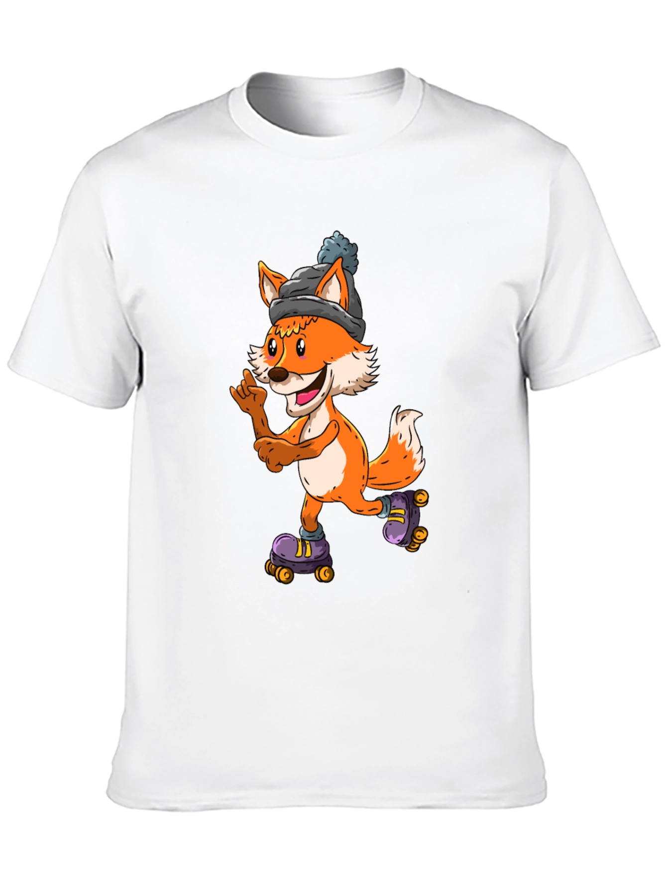 Cool Fox Roller Skating Black T-Shirt