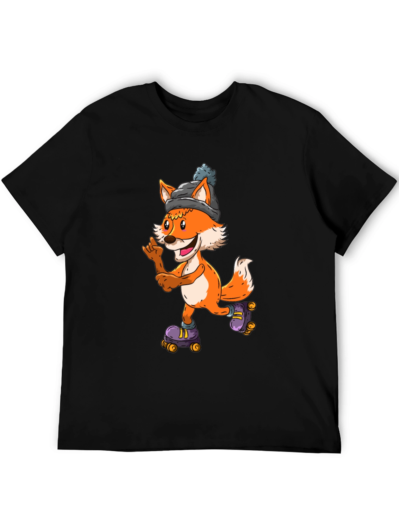 Cool Fox Roller Skating Black T-Shirt