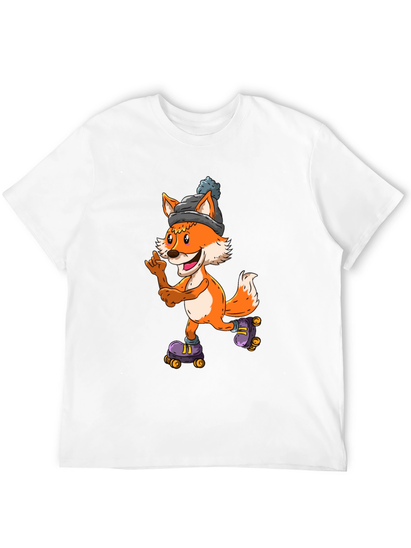 Cool Fox Roller Skating Black T-Shirt