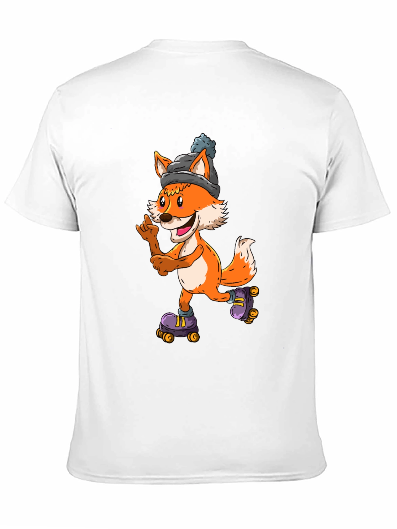Cool Fox Roller Skating Black T-Shirt
