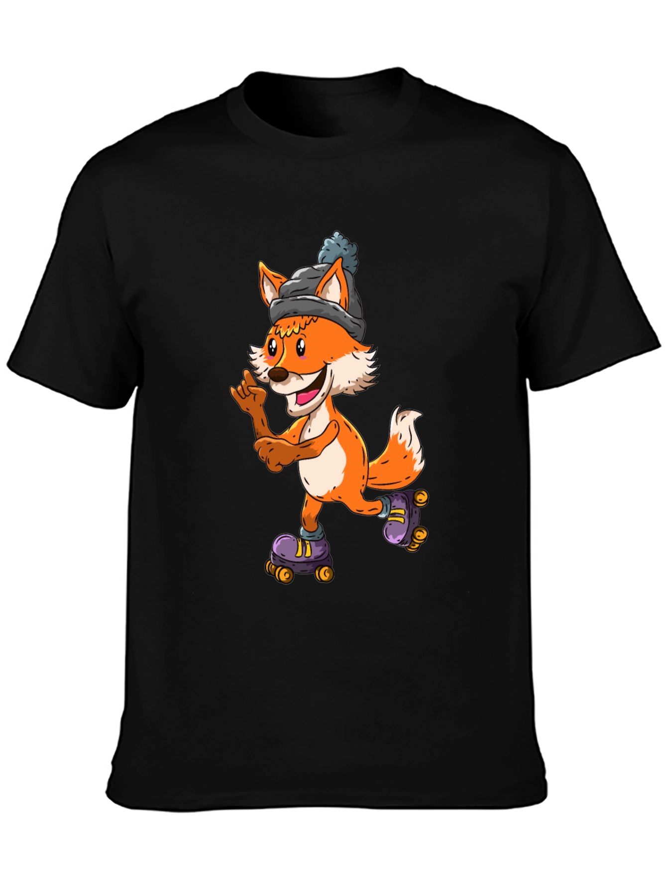 Cool Fox Roller Skating Black T-Shirt