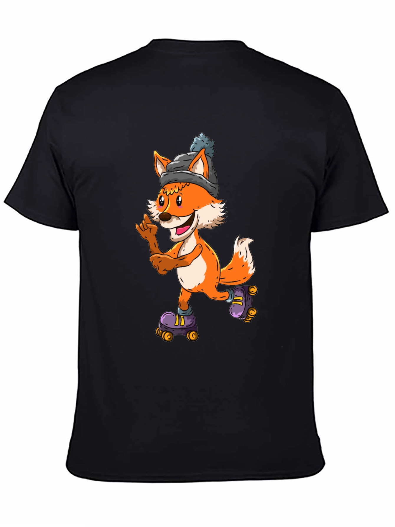Cool Fox Roller Skating Black T-Shirt